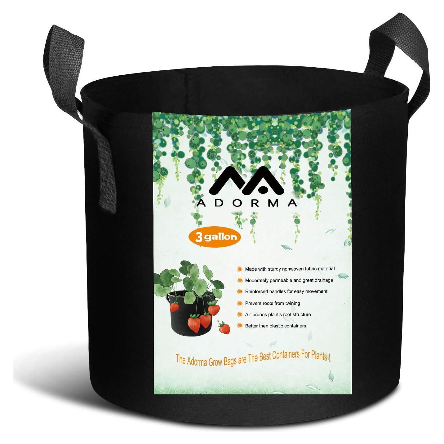 12 Bolsas de Cultivo de Tela No Tejida 300g Adorma 3 Galones