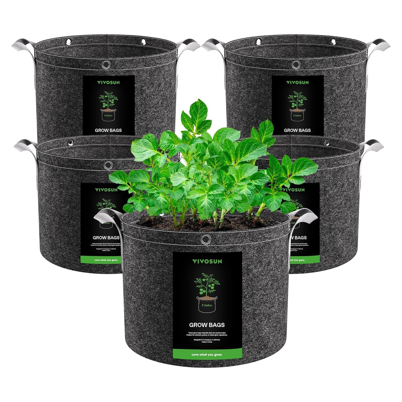 Bolsas de Cultivo VIVOSUN 5 Galones Tela No Tejida 5 Piezas