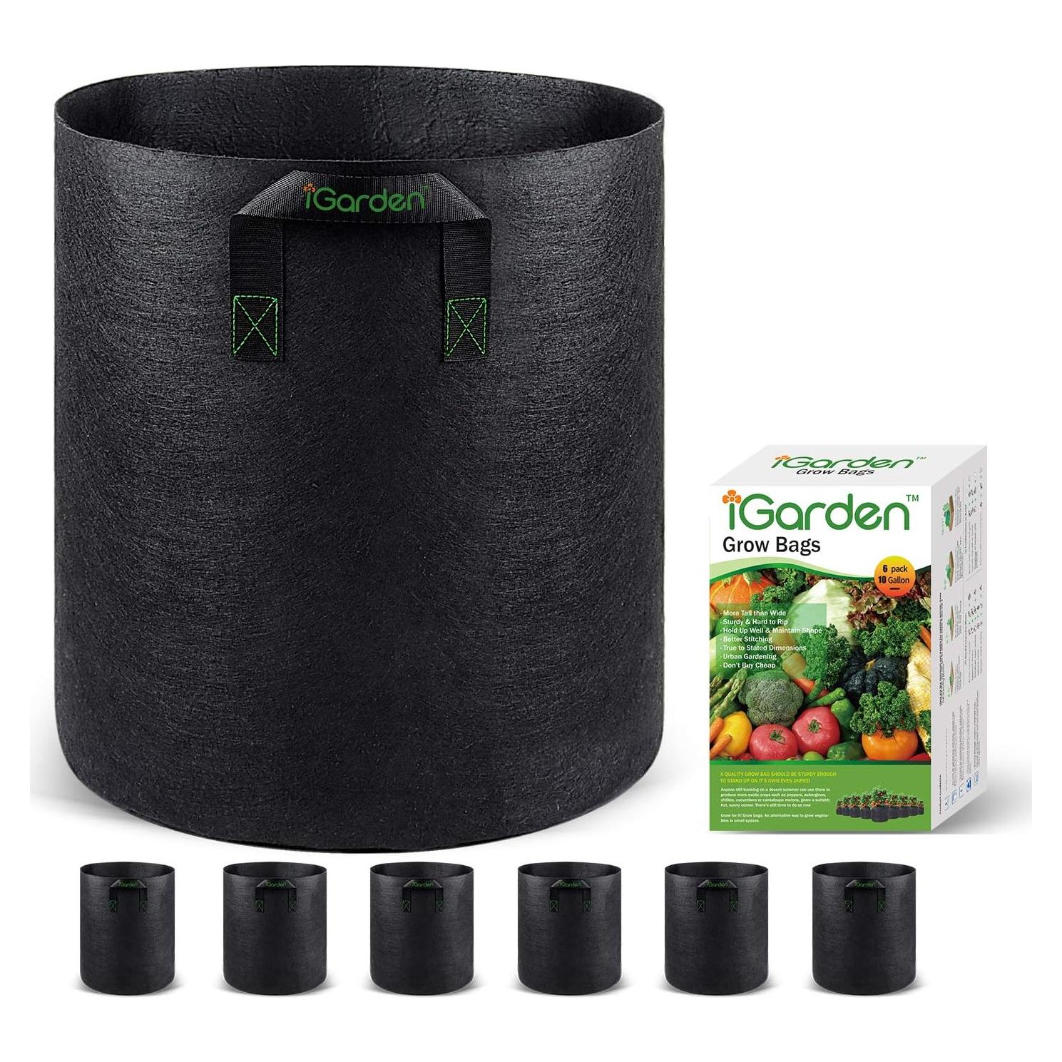 Bolsas de Cultivo iGarden 10 Galones 6 Paquete con Asas