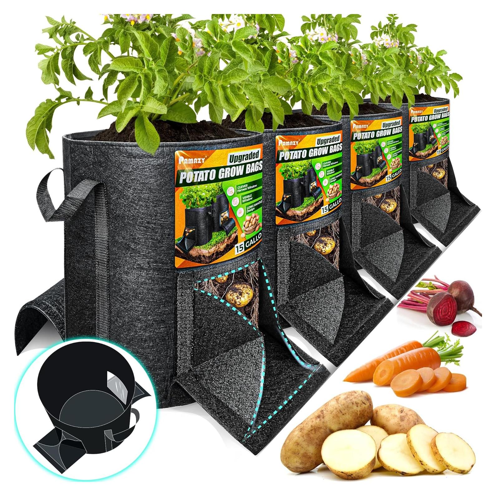 Bolsas de Cultivo de Papas PAMAZY 15 Galones con Ventanas