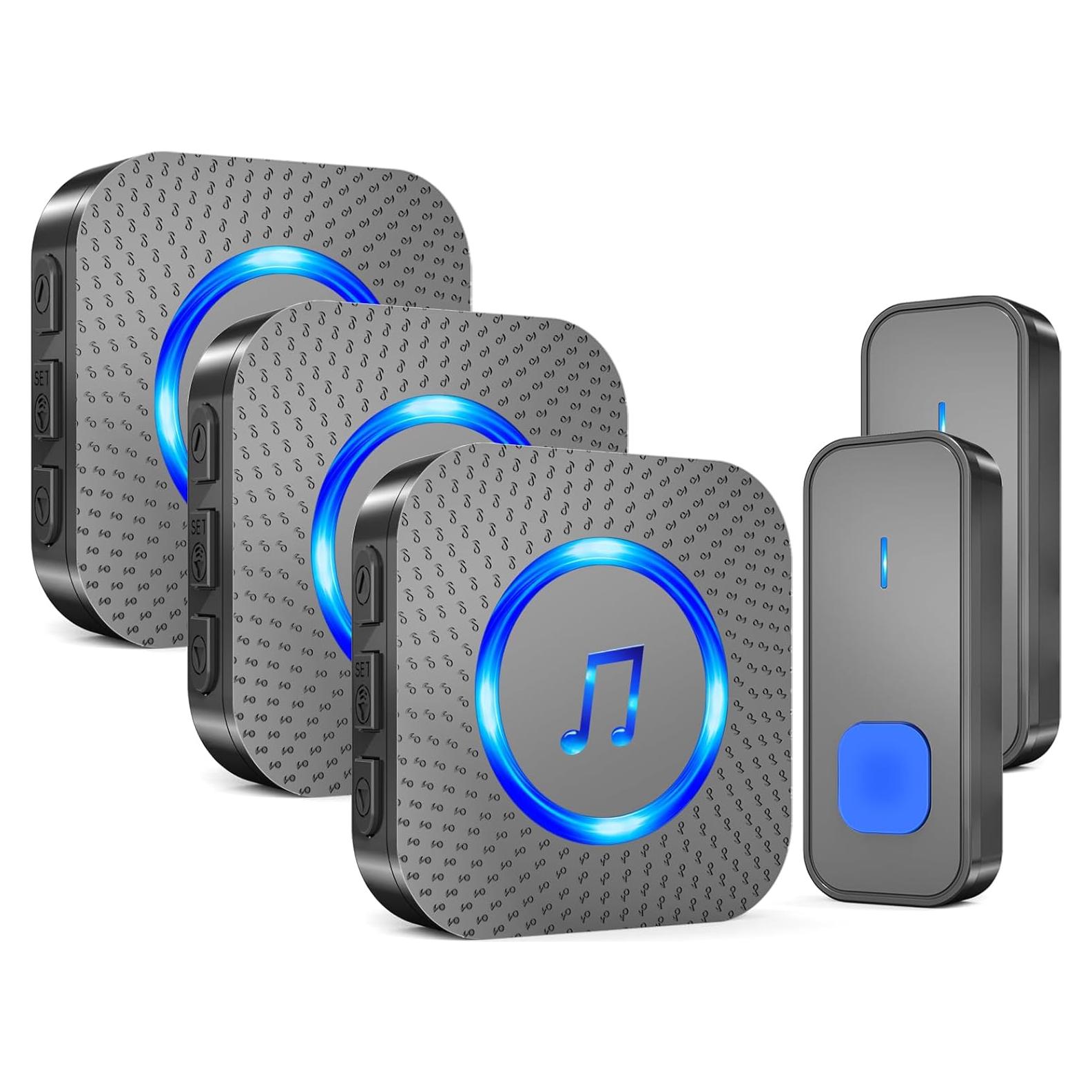 Timbre Inalámbrico SURFOU con 3 Receptores y 2 Botones IP55