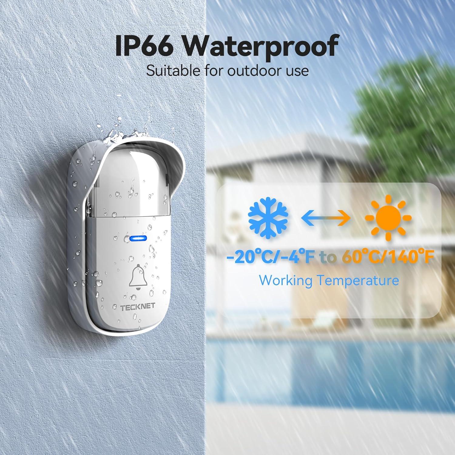 Timbre Inalámbrico Autopropulsado TECKNET - 60 Melodías, IP66