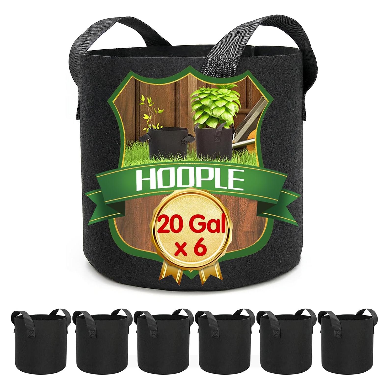 Bolsas de Cultivo HOOPLE 6 Pack 20 Galones Tela Resistente