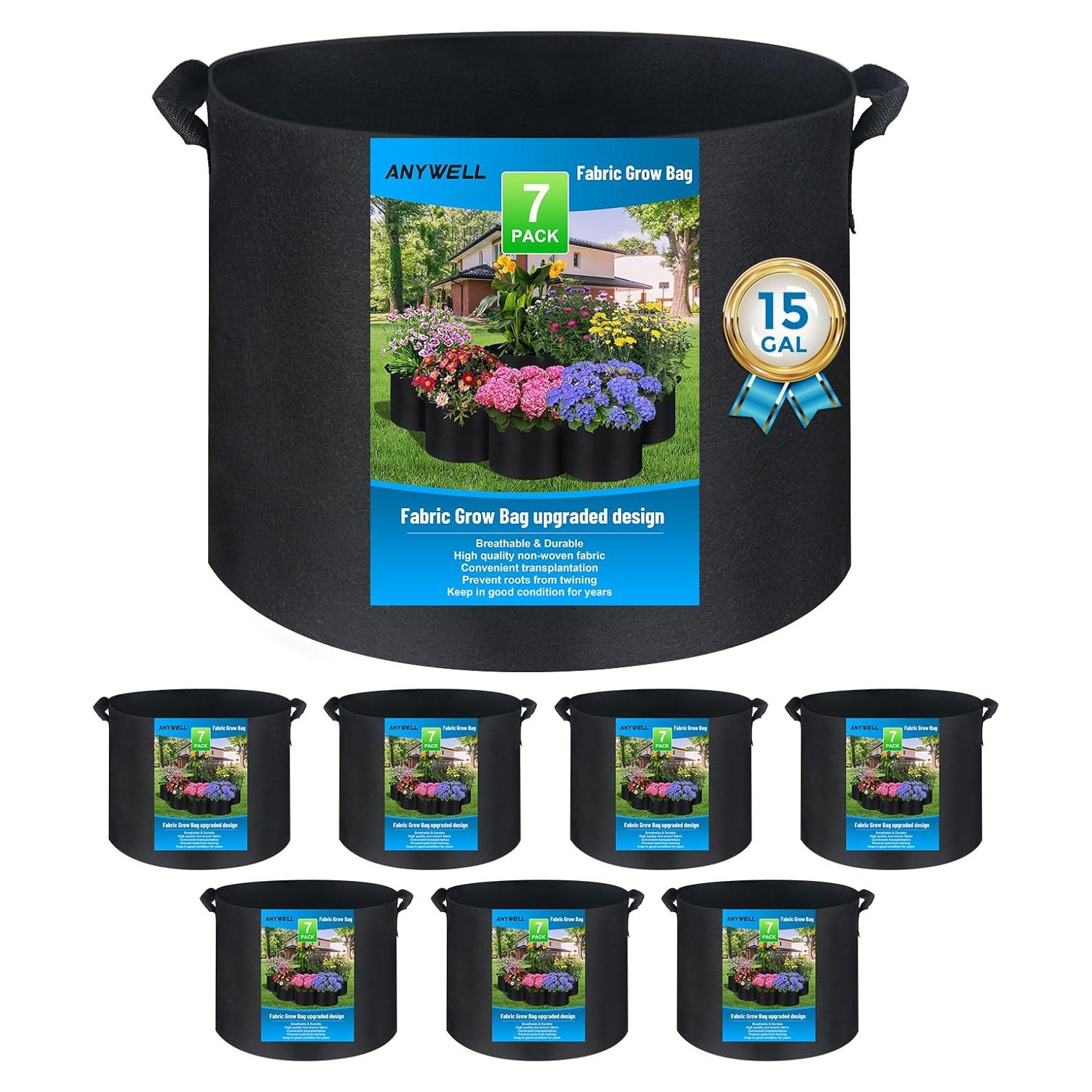 Paquete de 7 bolsas de cultivo de tela 15 galones ANYWELL