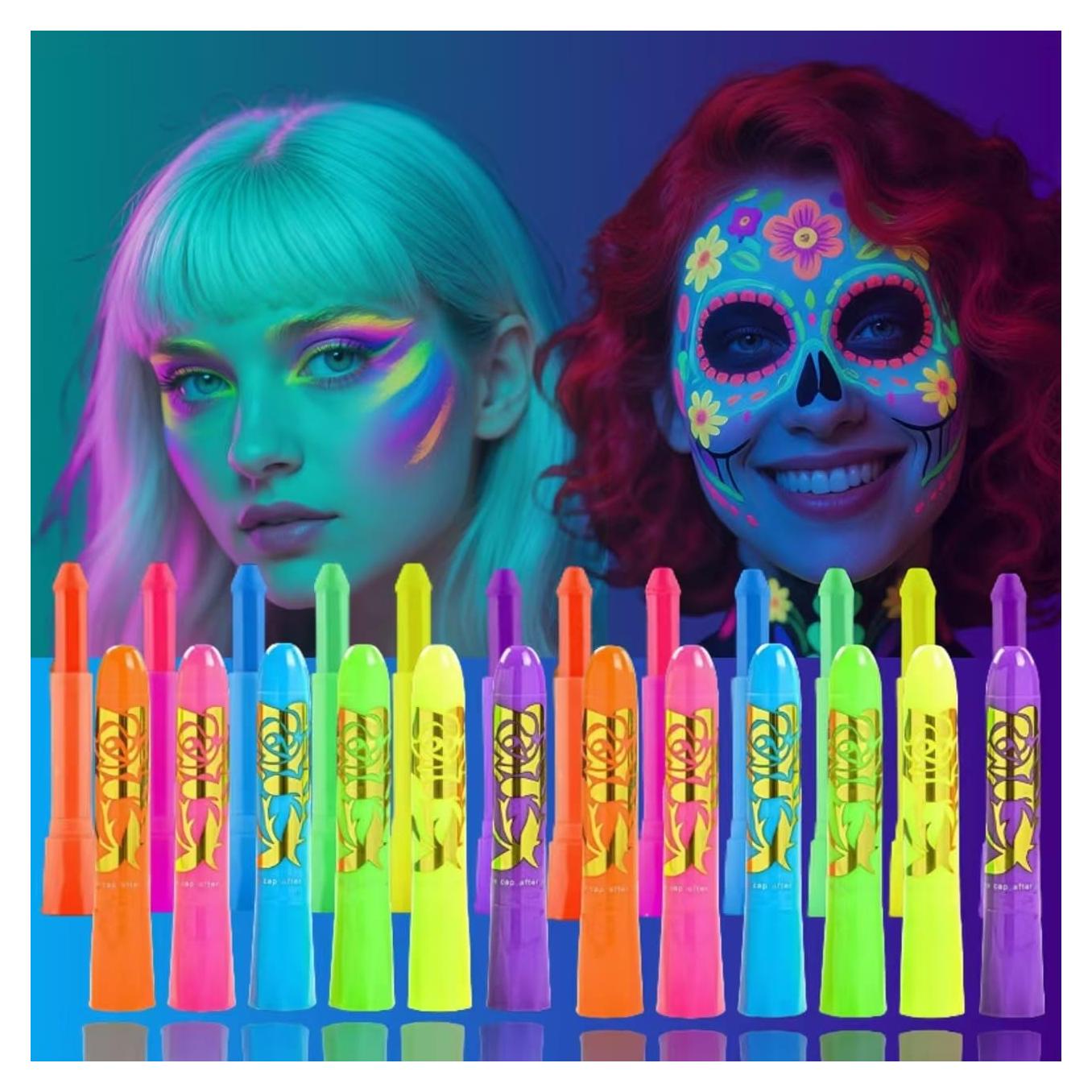 Kit de Pintura Facial Brillante YLOGUY 12 PCS Neón UV