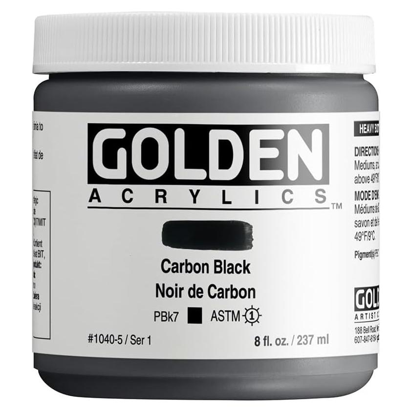 Pintura Acrílica Profesional Golden 8 oz Negro Carbón Opaco