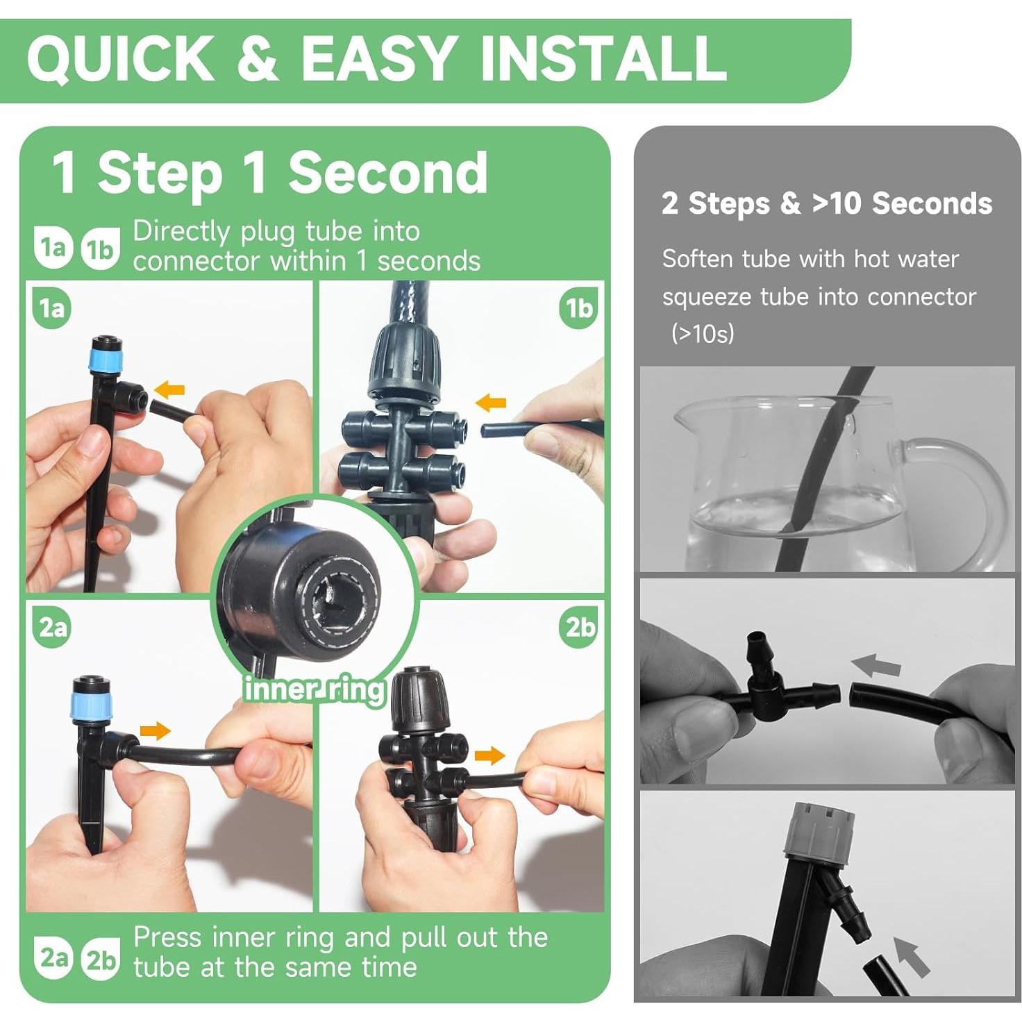 Kit de Riego por Goteo 200FT Riboud con Manguera 1/2" y 1/4"