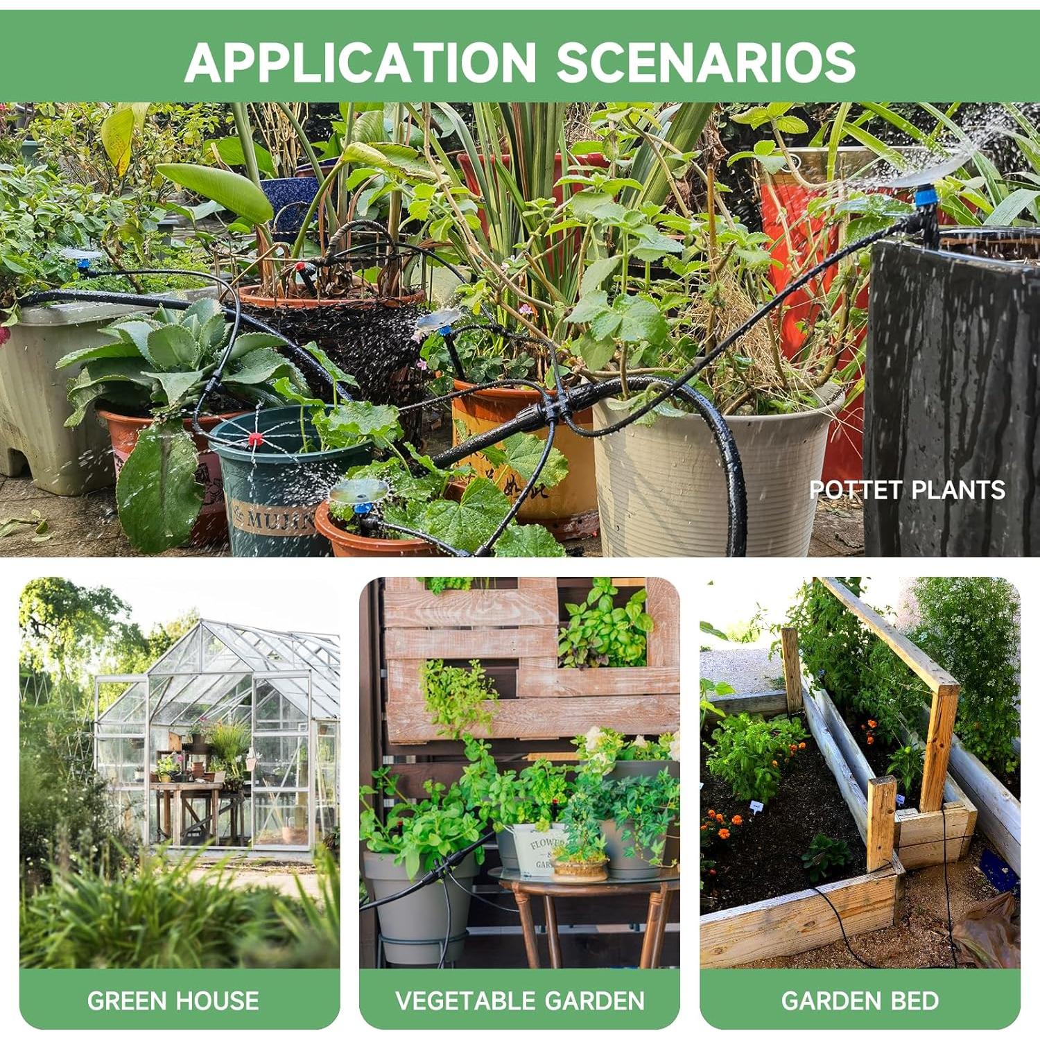 Kit de Riego por Goteo 200FT Riboud con Manguera 1/2" y 1/4"