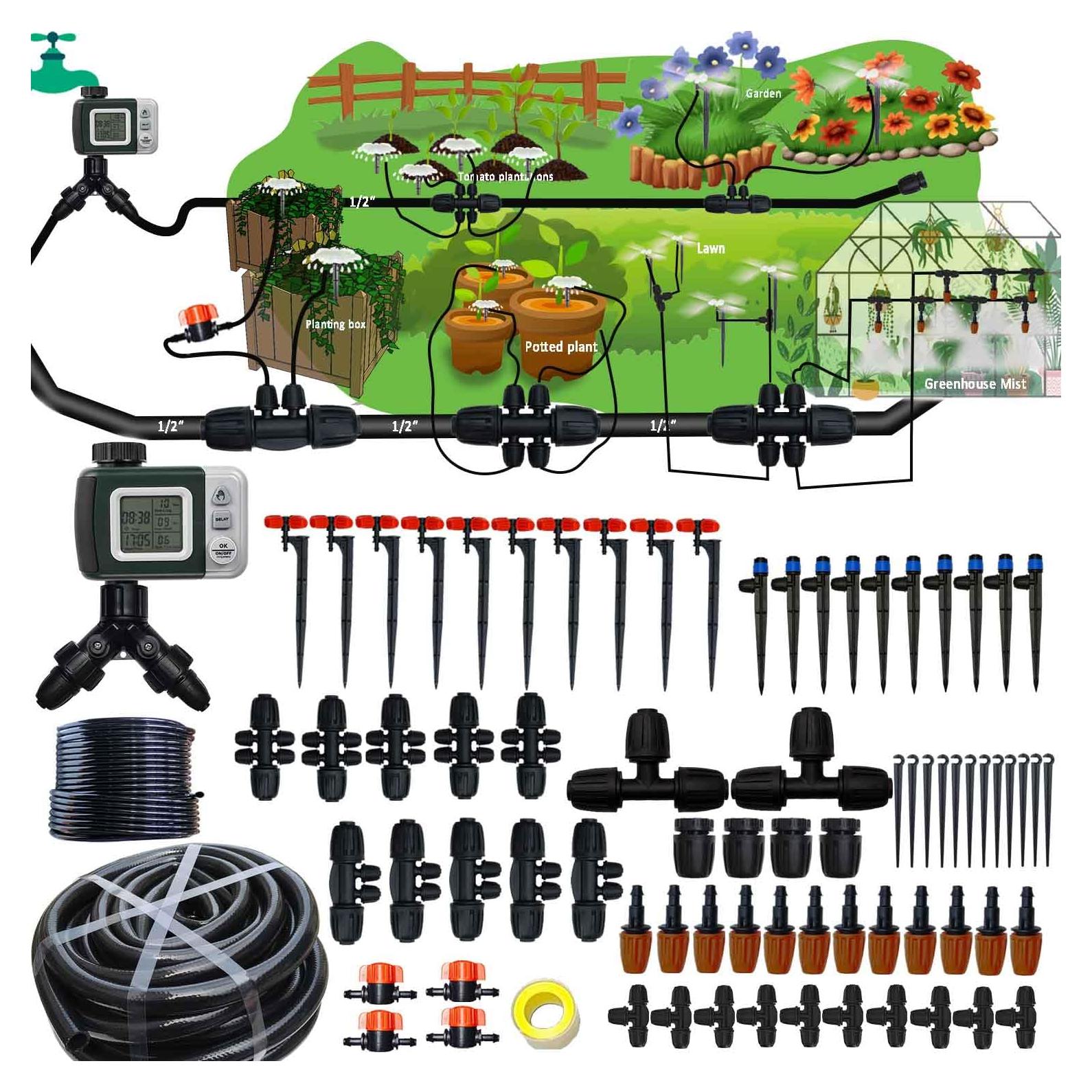 Sistema de Riego por Goteo FesmTek 160FT con Temporizador 30m