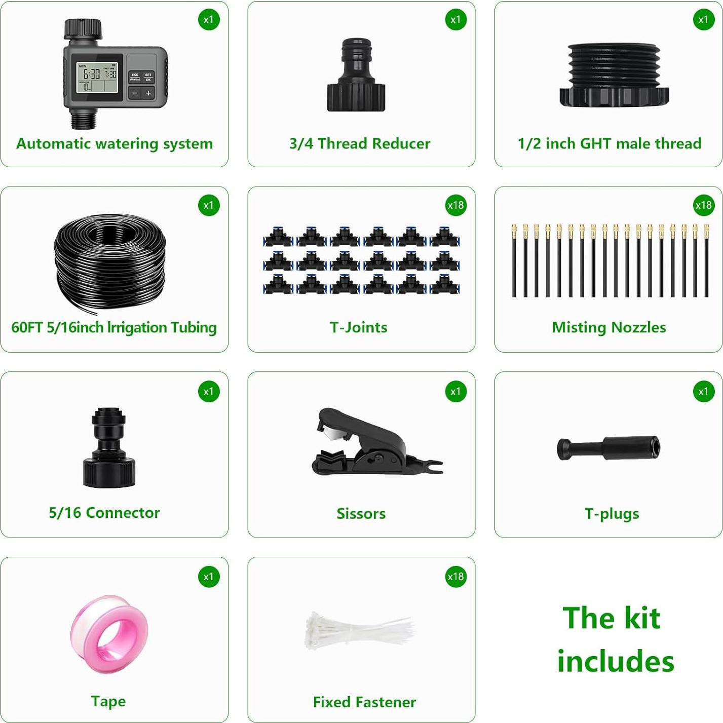 Sistema de Riego por Goteo HEKIWAY 18m con Temporizador Automático