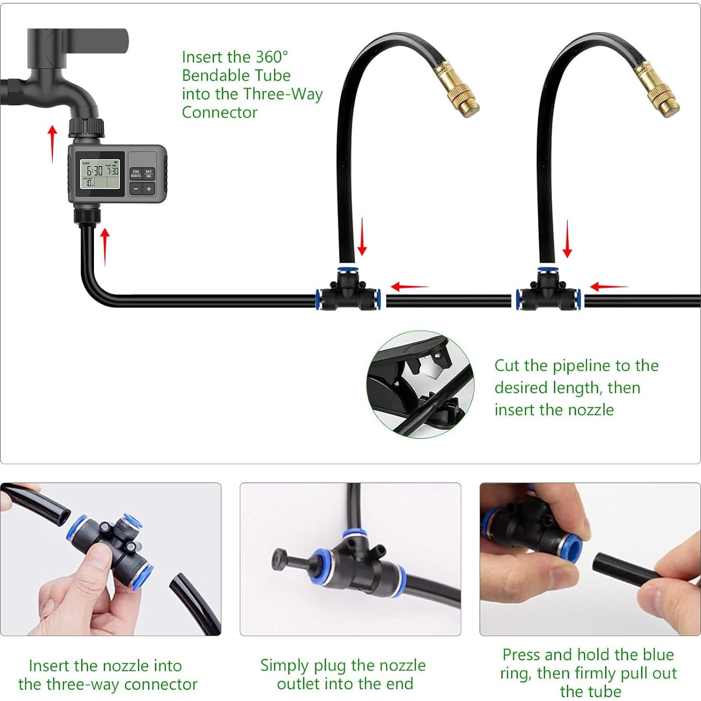 Sistema de Riego por Goteo HEKIWAY 18m con Temporizador Automático