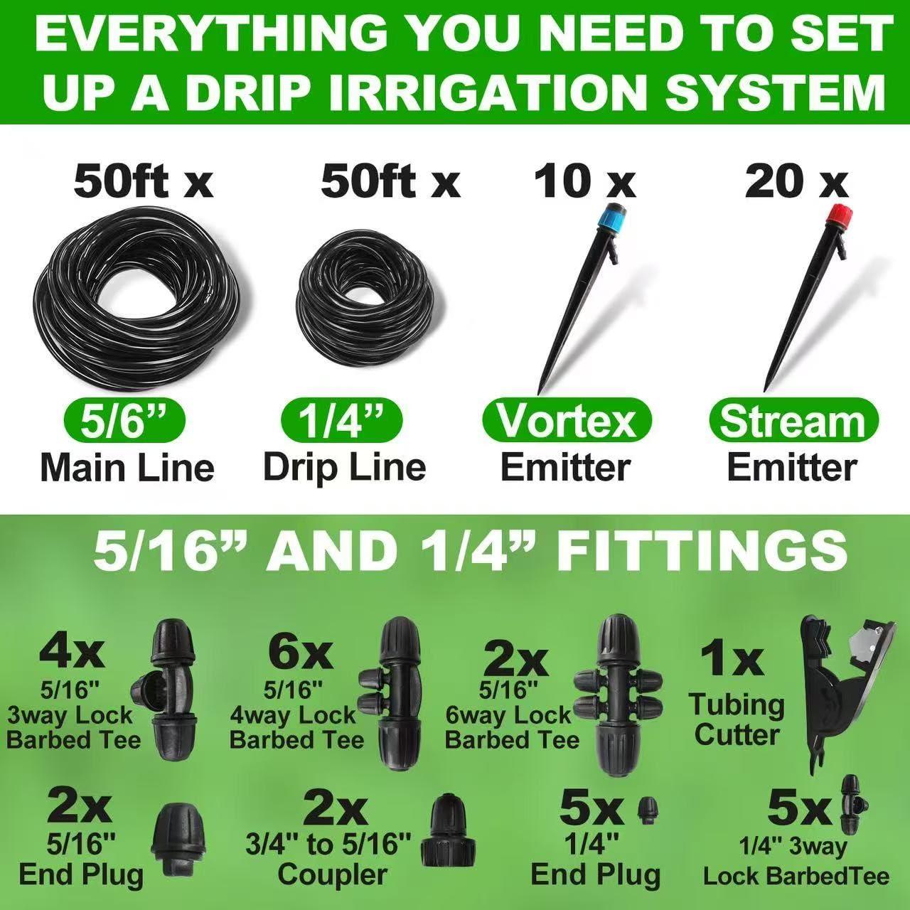 Kit Completo de Riego por Goteo Yawank 30.48m Ajustable