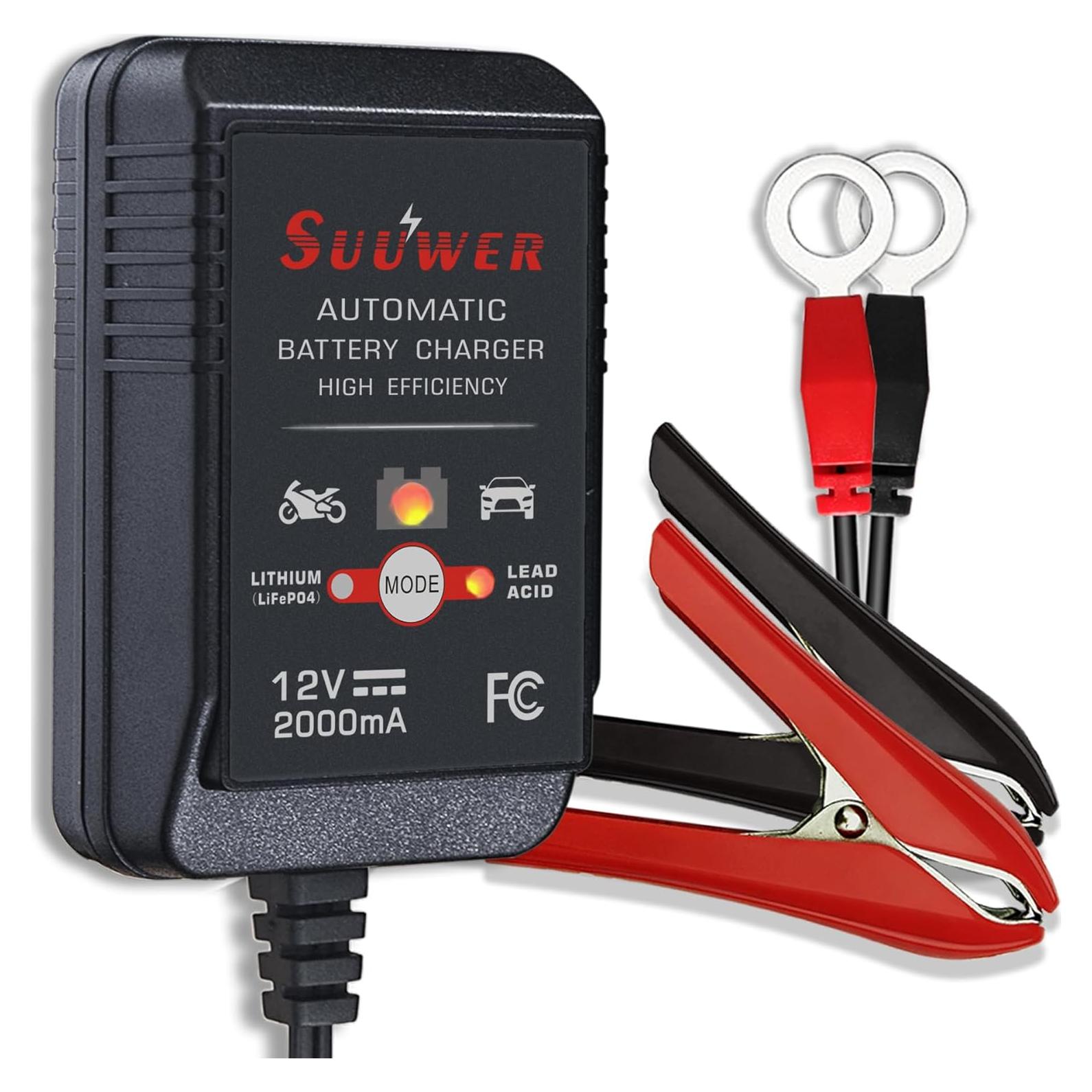 Cargador de Batería Inteligente Suuwer 12V 2A para Auto y Moto