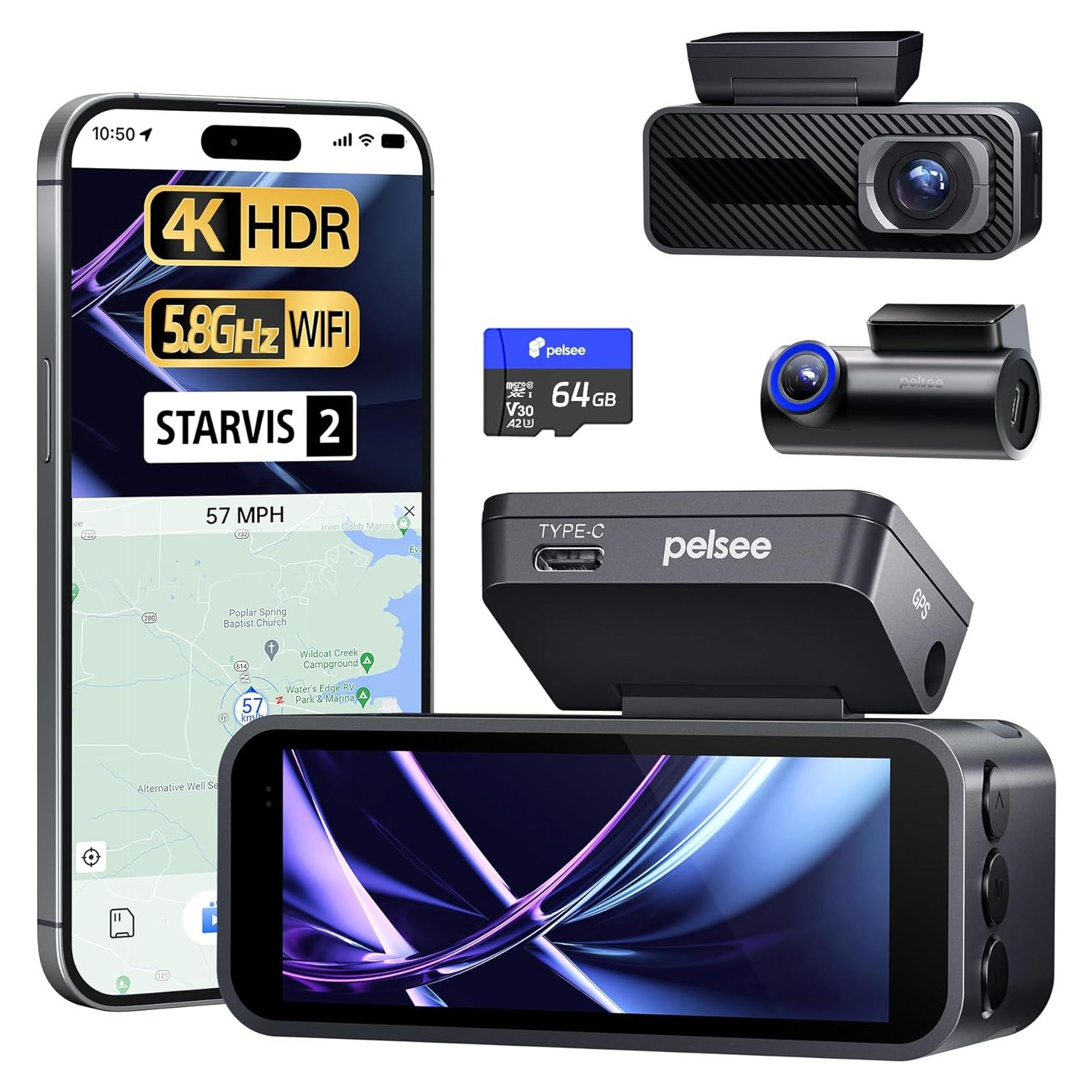 Cámara de tablero Pelsee P1 Pro 4K dual con GPS y WiFi