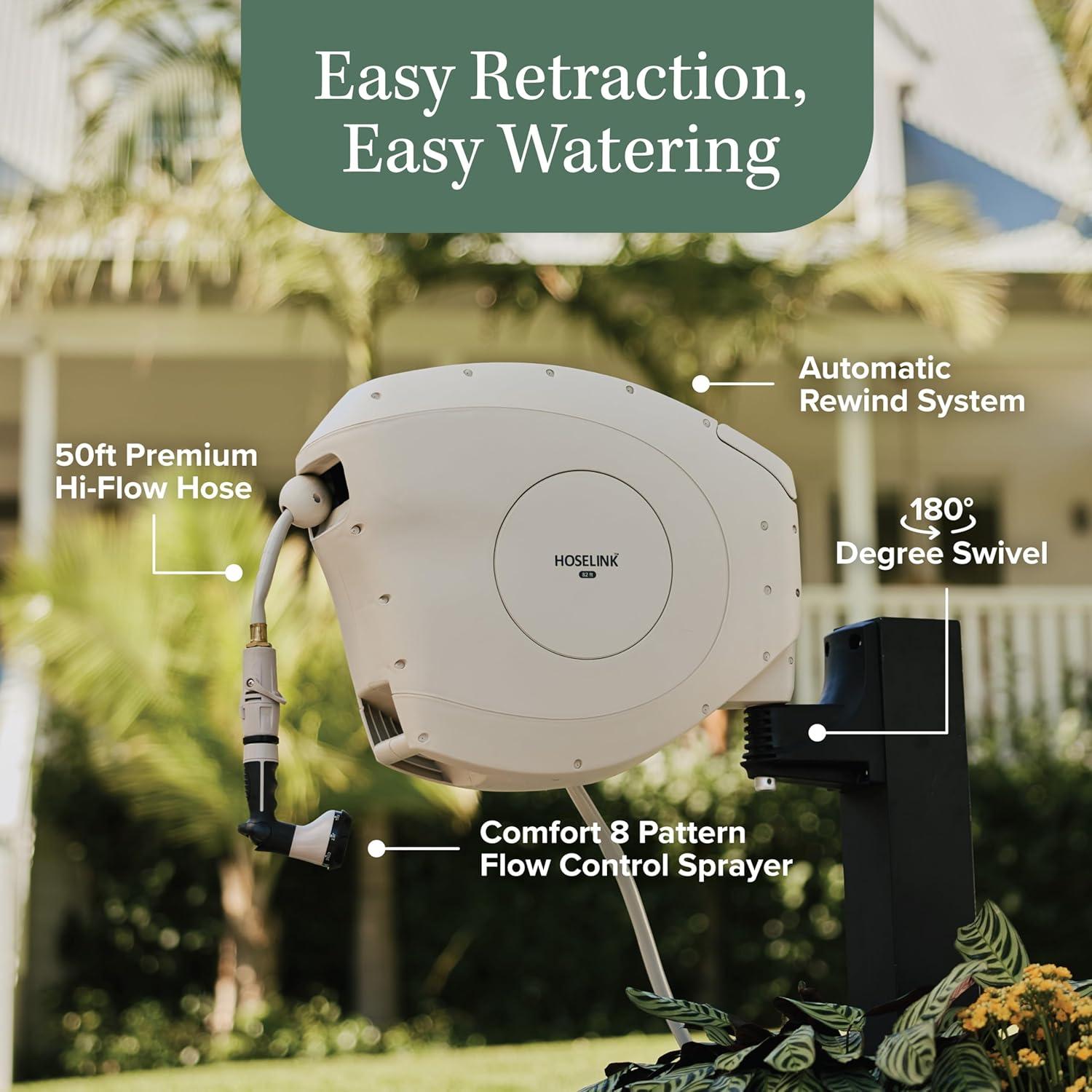 Carrete de Manguera Retráctil HOSELINK 15.24m Beige con Boquilla