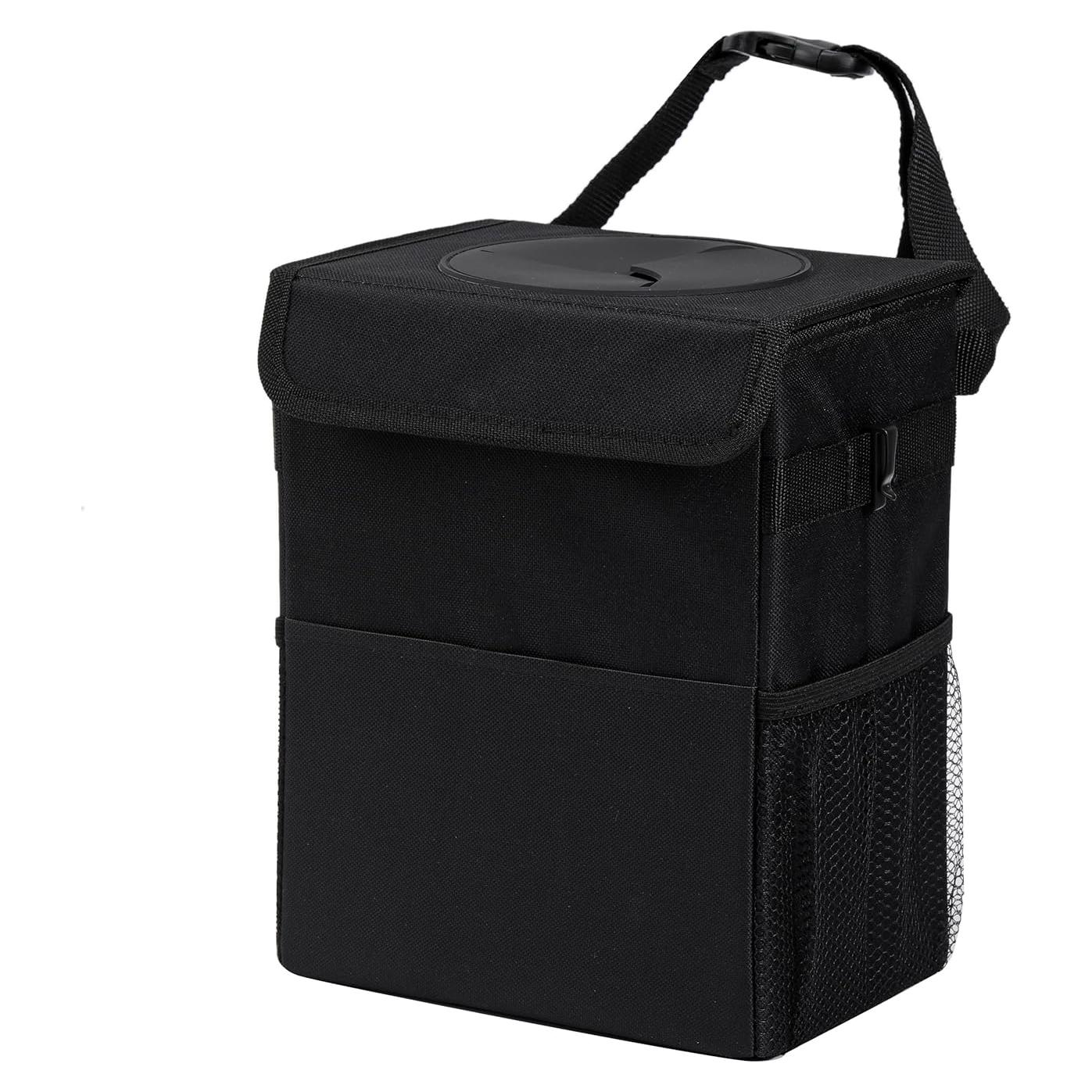 Basurero de coche AOKJOY negro con tapa y 3 bolsillos
