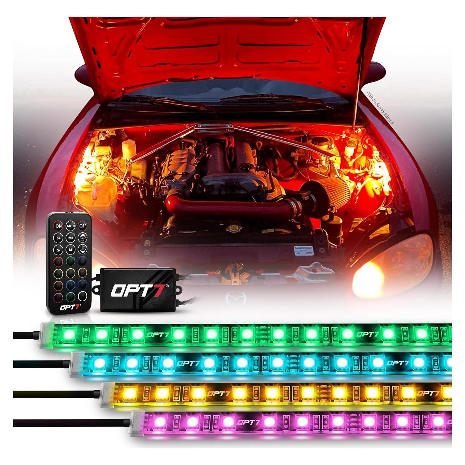 Kit de luces LED RGB OPT7 Aura para compartimento motor 4 tiras 30.48 cm