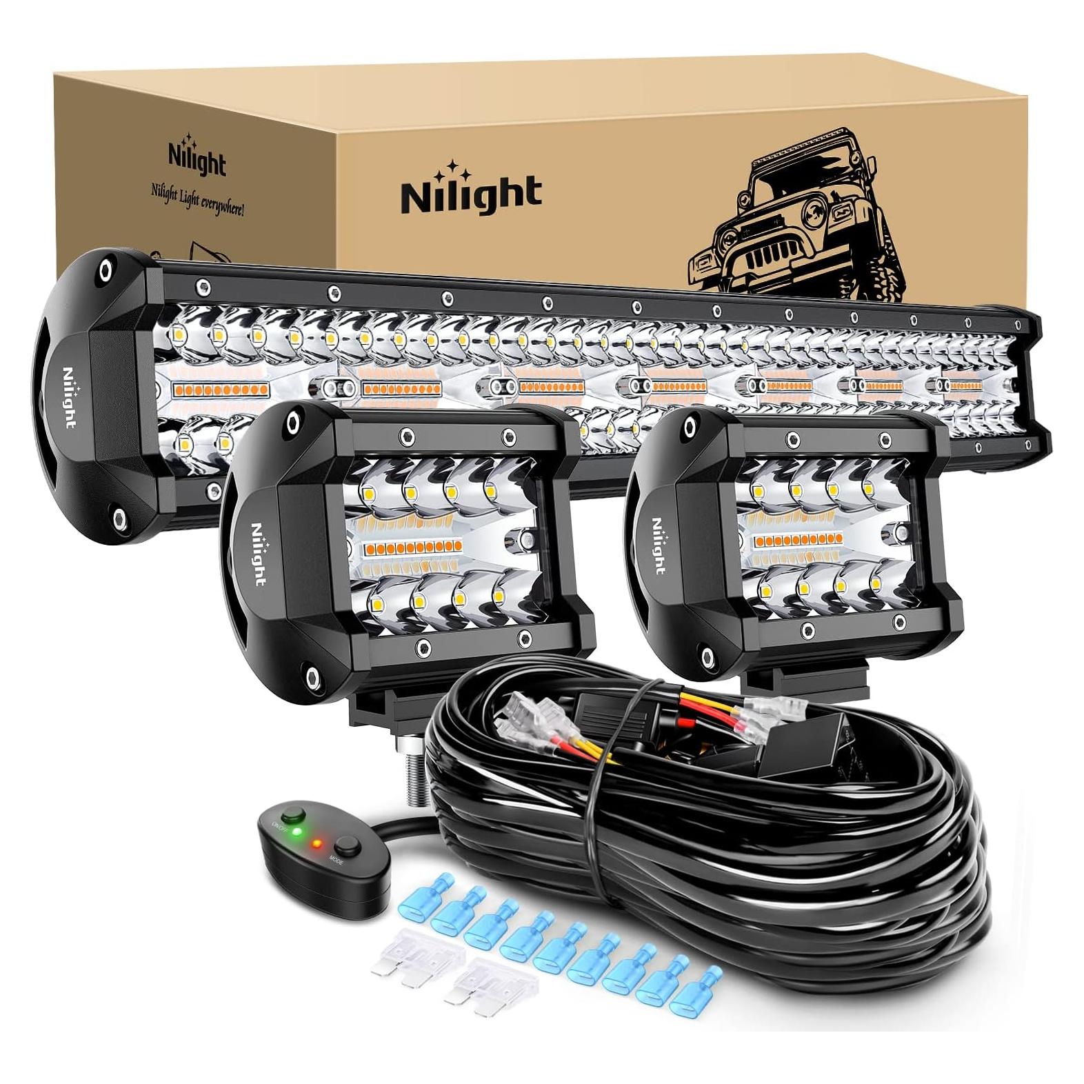 Barra de Luz LED Nilight 20" 420W + 2 Luz Pods 4" 60W