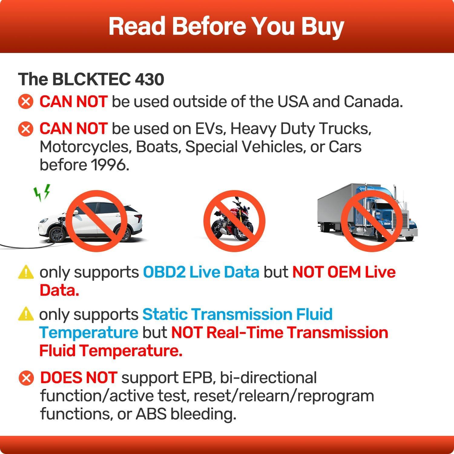 Escáner OBD2 Bluetooth BLCKTEC 430 para iOS y Android