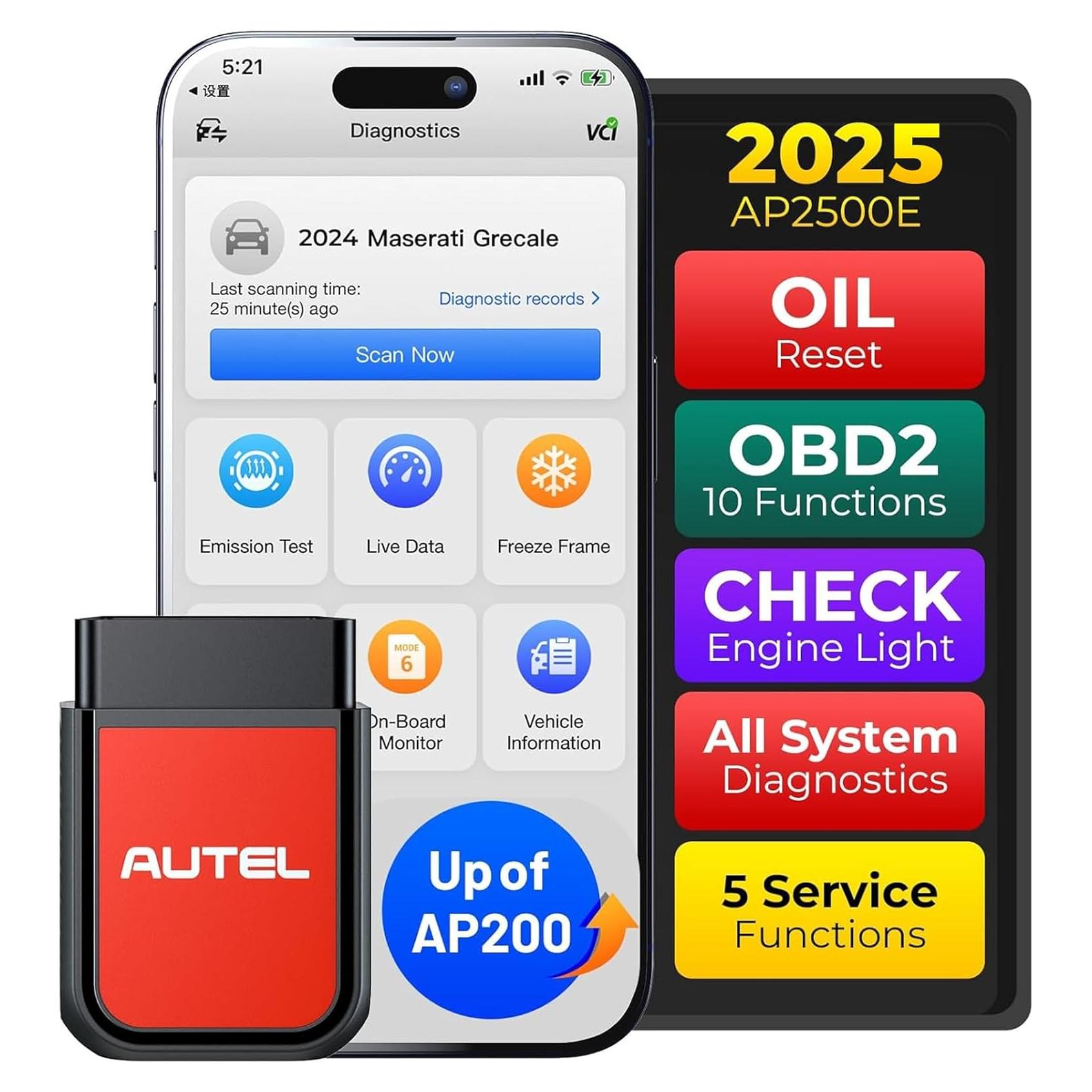 Escáner OBD2 Autel MaxiAP AP2500E Bluetooth, Diagnóstico Completo