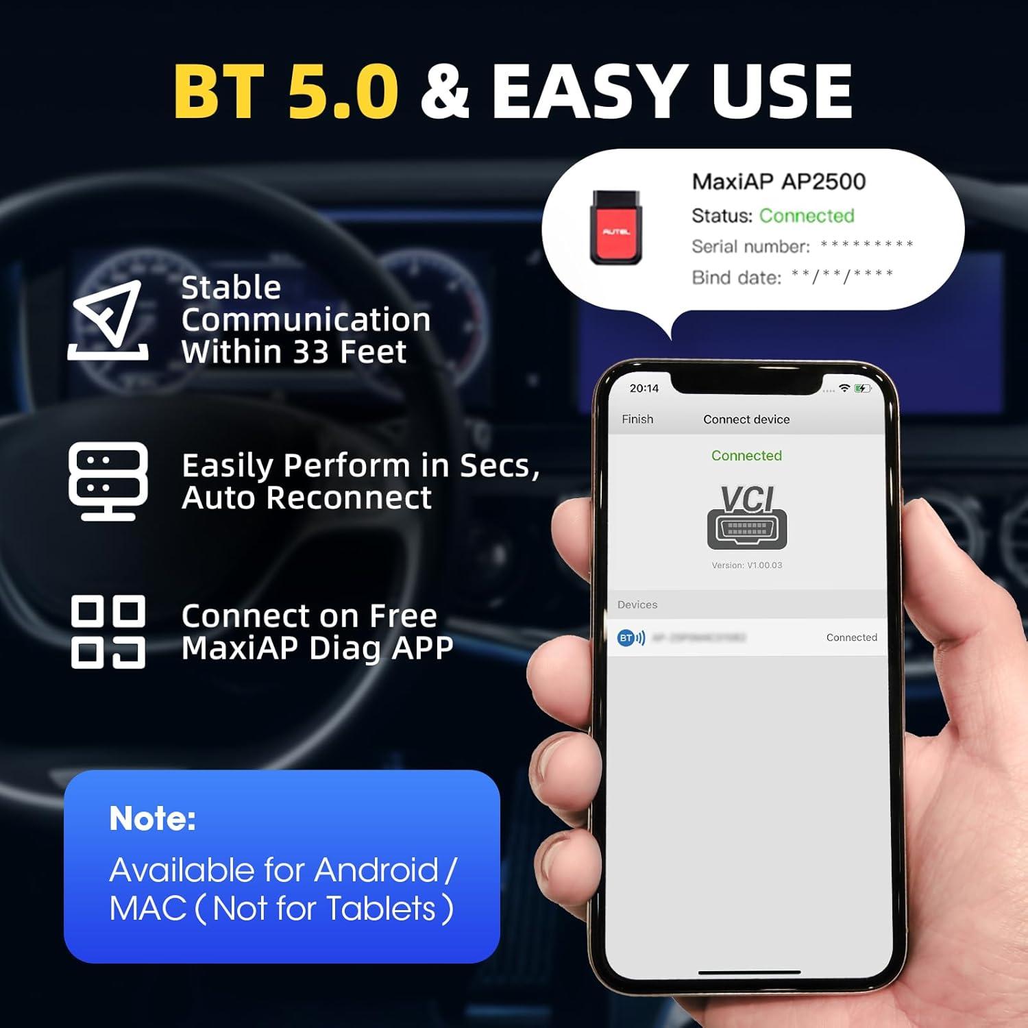 Escáner OBD2 Autel MaxiAP AP2500E Bluetooth, Diagnóstico Completo