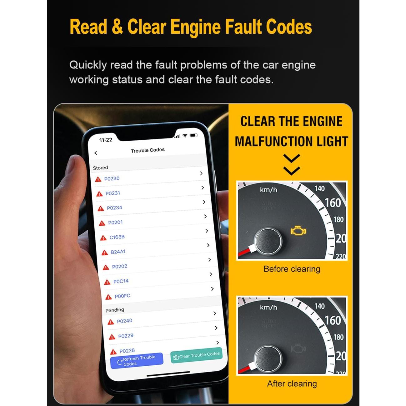 Escáner OBD2 Bluetooth FlyroadUp V020 para iOS y Android