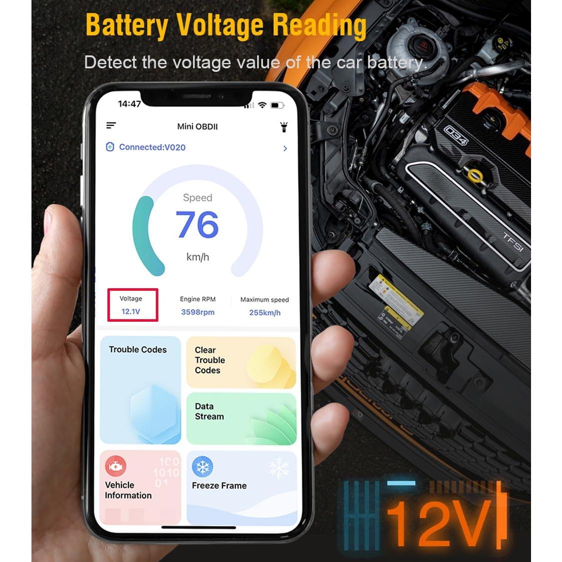 Escáner OBD2 Bluetooth FlyroadUp V020 para iOS y Android
