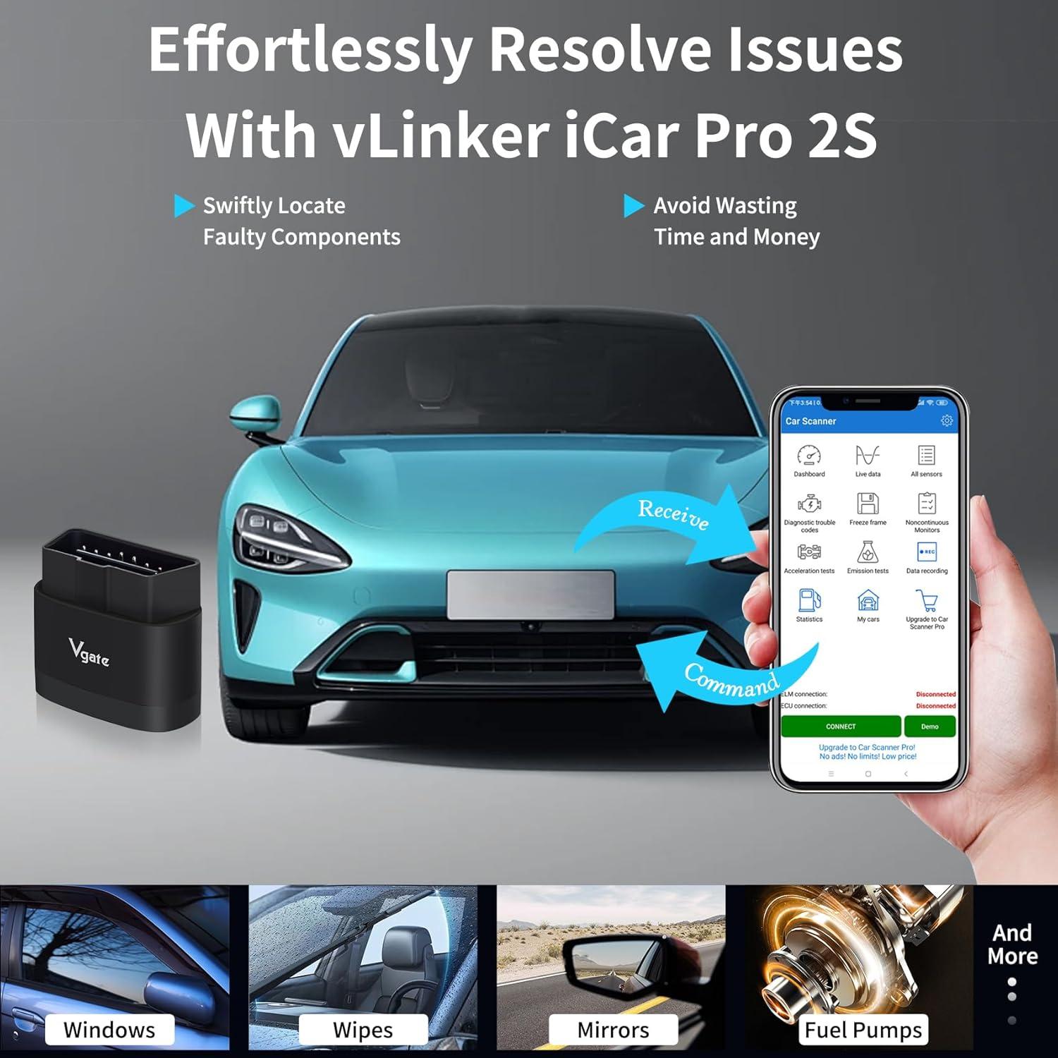 Adaptador OBD2 Bluetooth vLinker iCar Pro 2S para iOS/Android