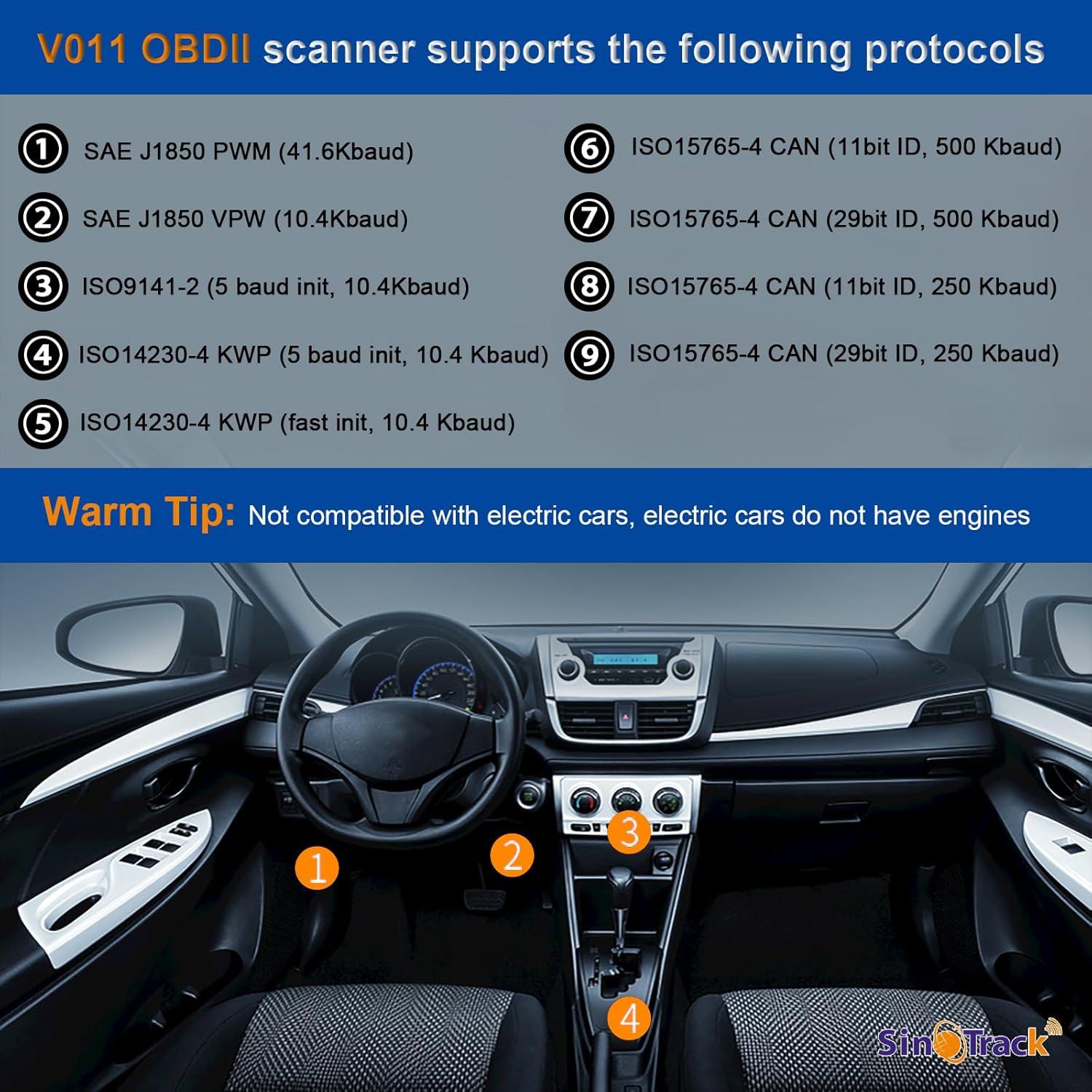 Escáner OBD2 Bluetooth SinoTrack V011 Diagnóstico Automotriz