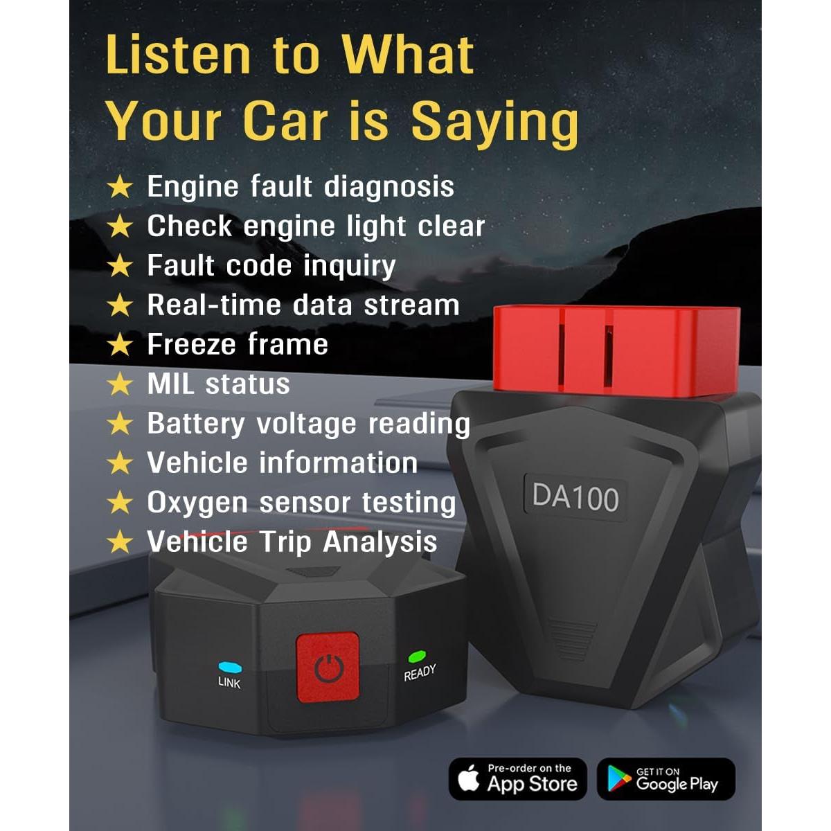 Escáner OBD2 Bluetooth FlyroadUp DA100 para iOS y Android