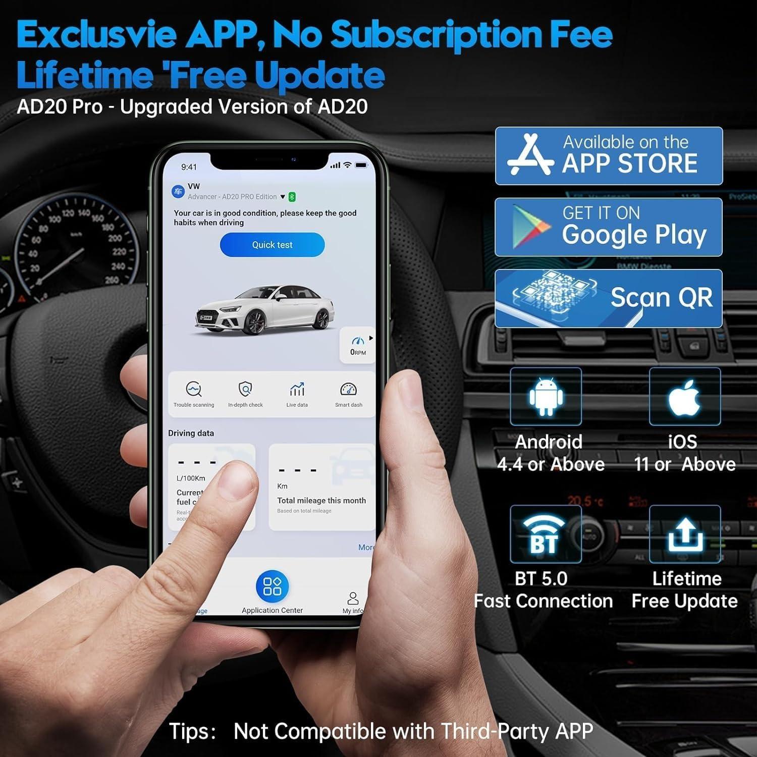 Escáner OBD2 Inalámbrico XTOOL Advancer AD20 Pro - Diagnóstico Completo