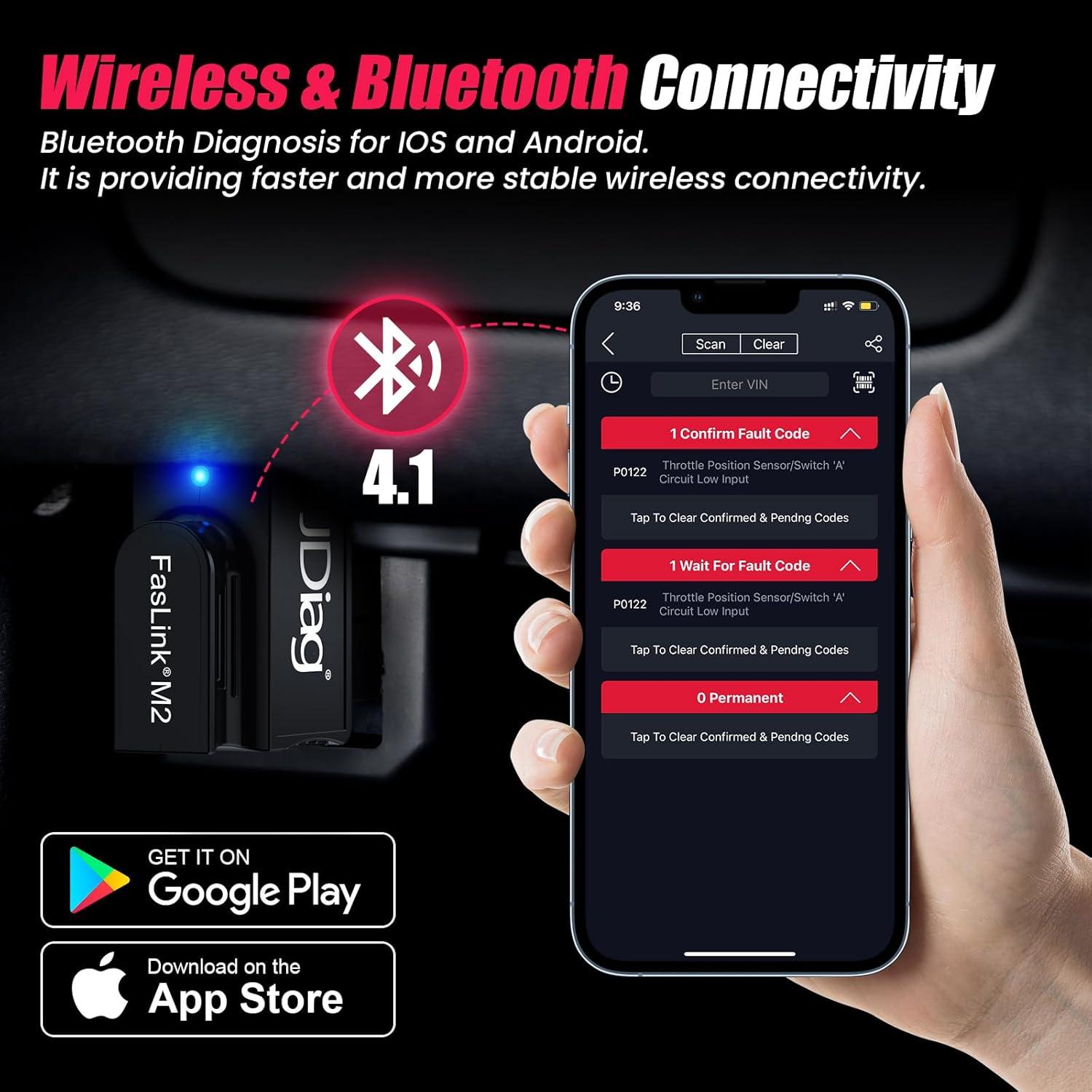 Escáner OBD2 Bluetooth FASLINK M2 para iPhone y Android