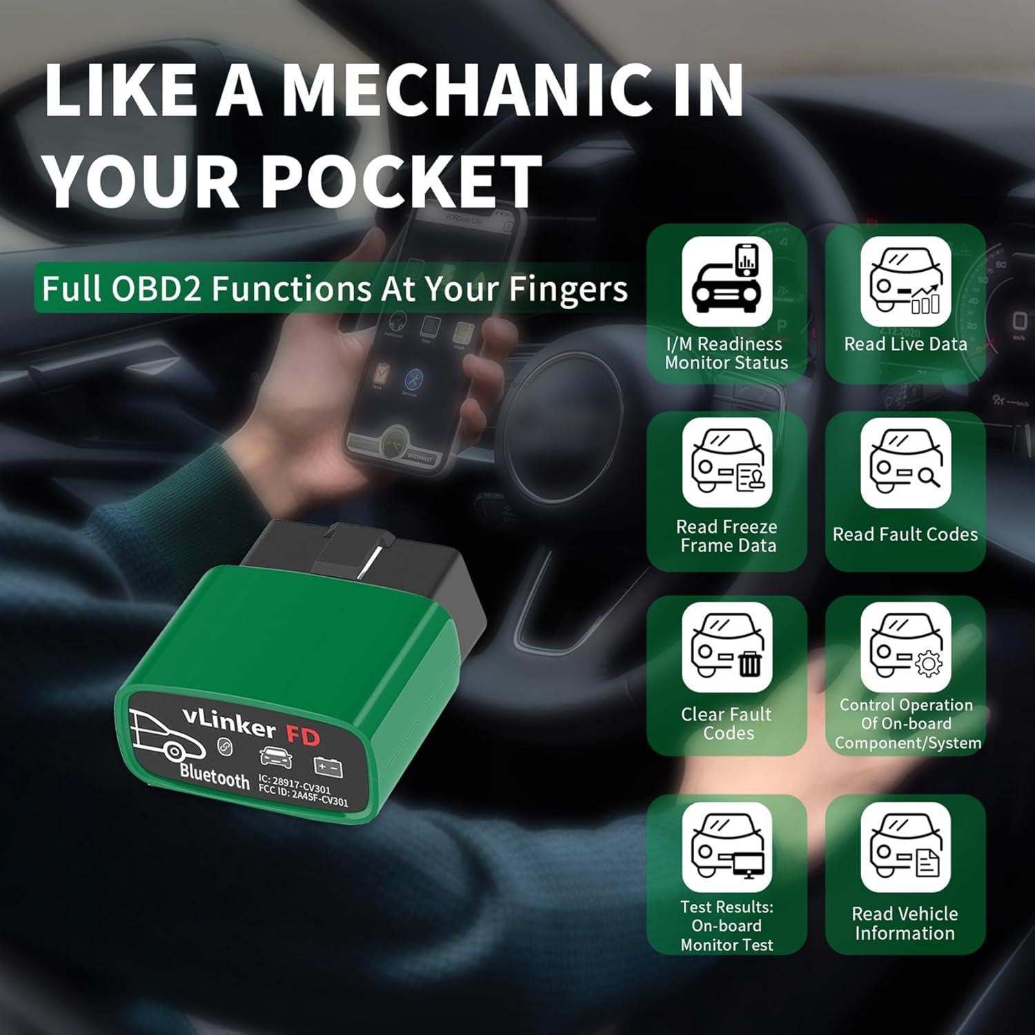 Escáner OBD2 Bluetooth vLinker FD BT3.0 para Android y Windows