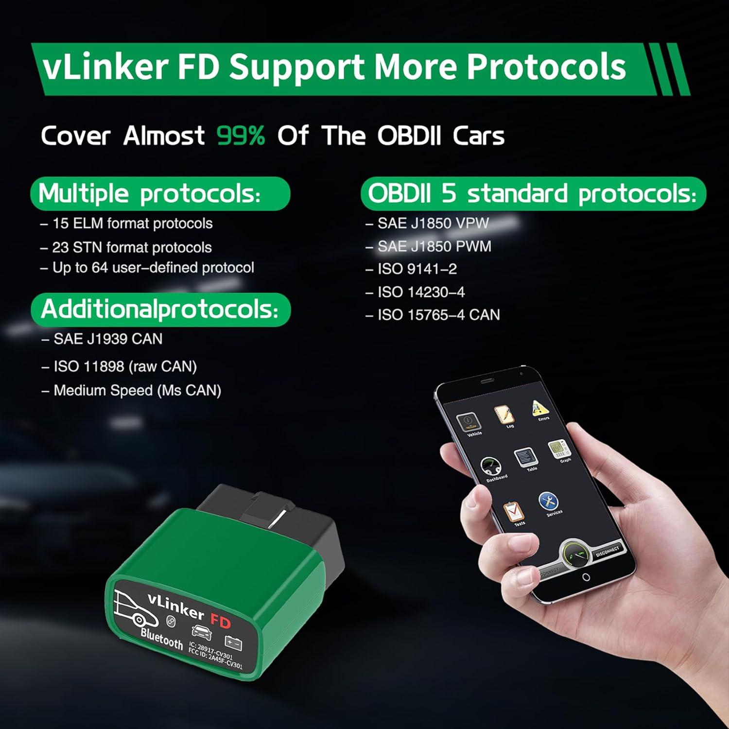Escáner OBD2 Bluetooth vLinker FD BT3.0 para Android y Windows