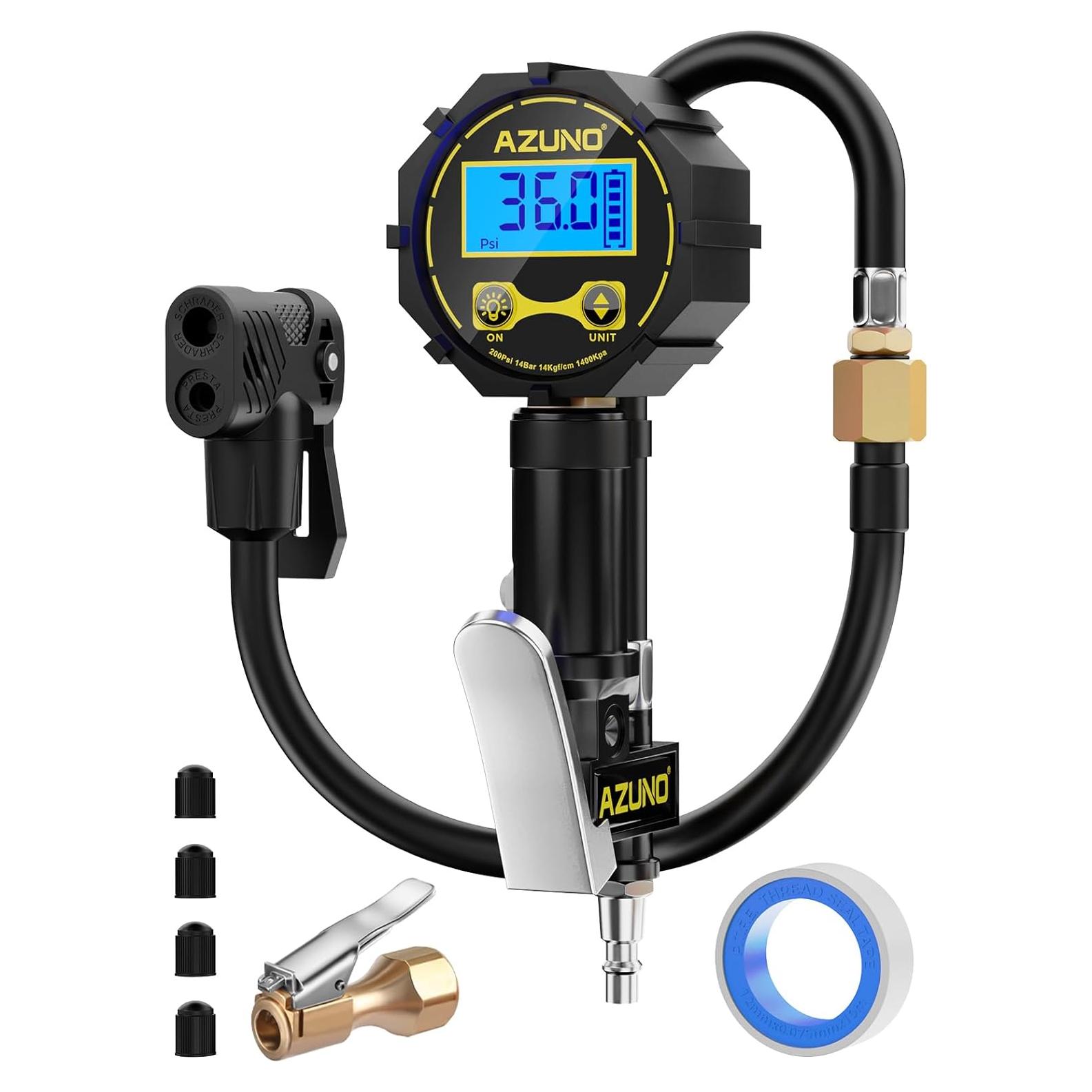 Adaptador de Válvula Presta y Schrader AZUNO con Manómetro 200psi