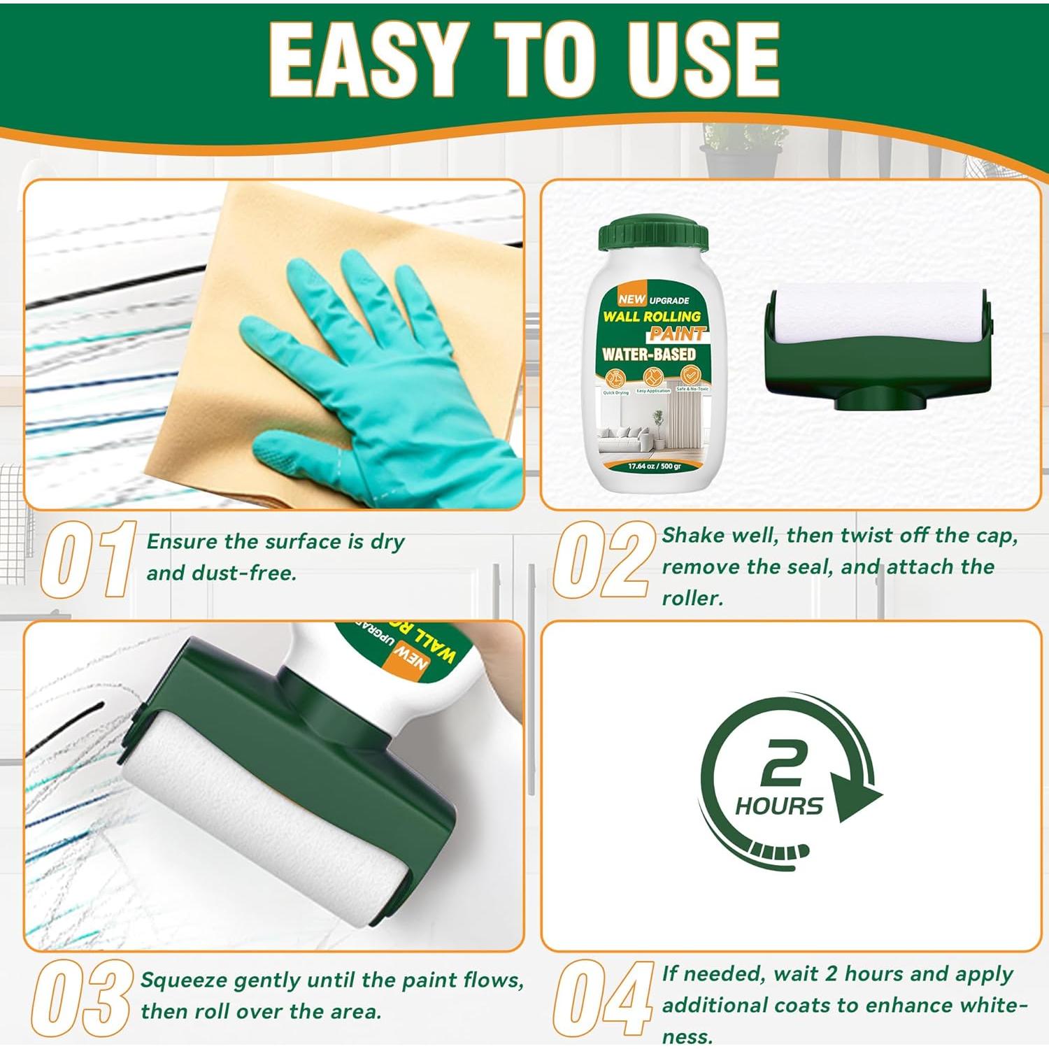 Pintura Blanca para Paredes 500g con Rodillo Integrado Clennaner