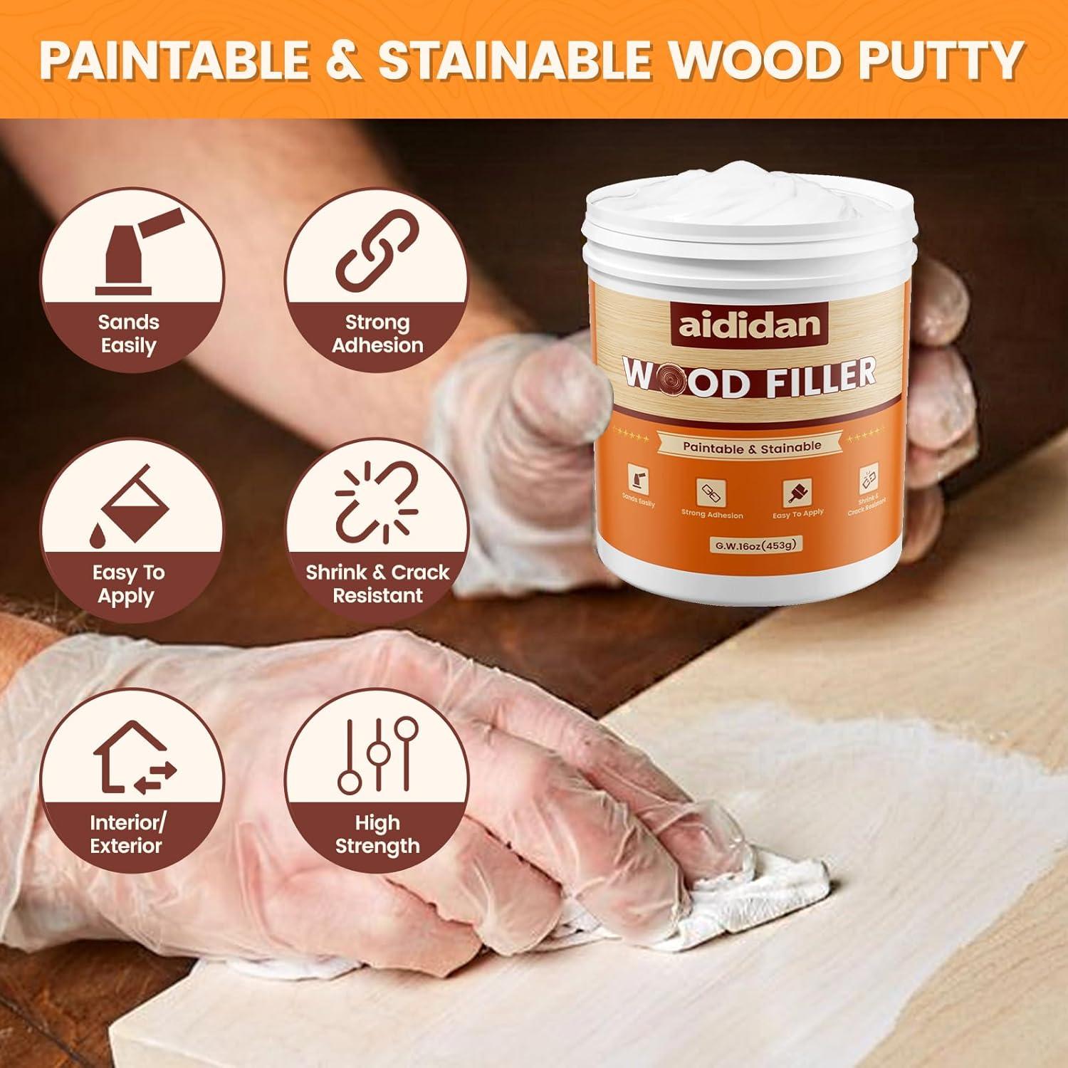 Kit de Reparación de Madera Aididan 16oz Masilla Pintable Blanca