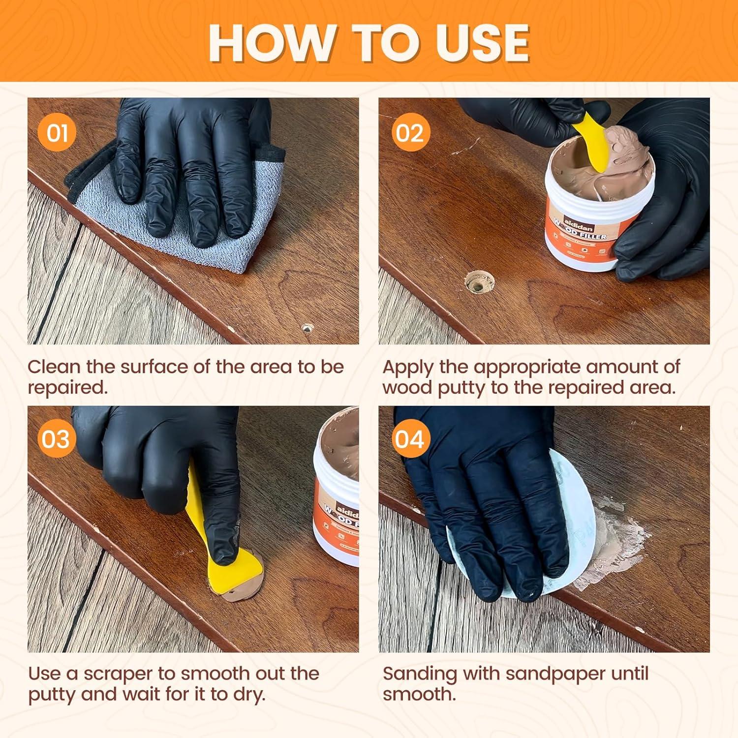 Kit de Reparación de Madera Aididan 16oz Masilla Pintable Blanca