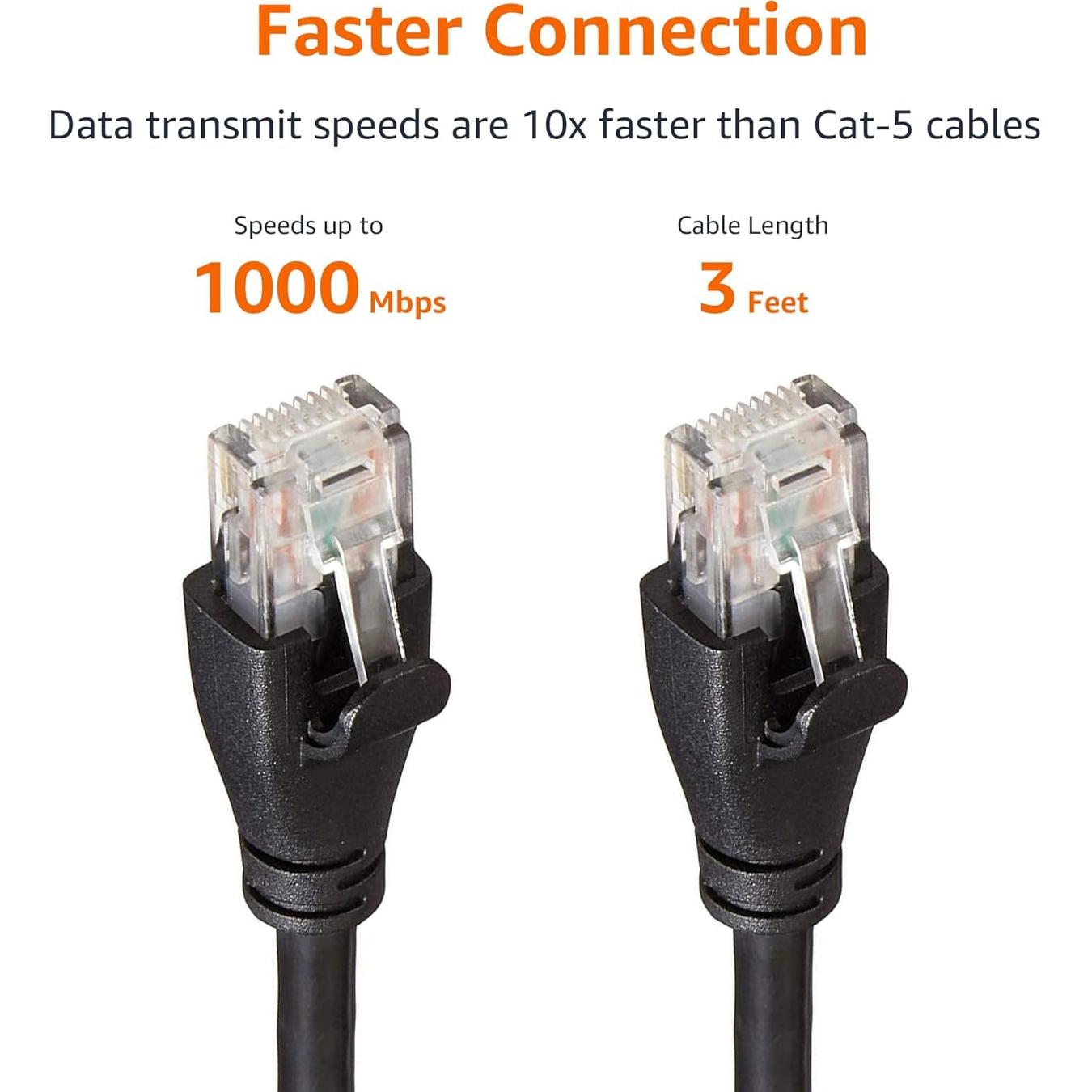 Cable Ethernet RJ45 Cat 6 Amazon Basics 0.9m 1Gbps Negro