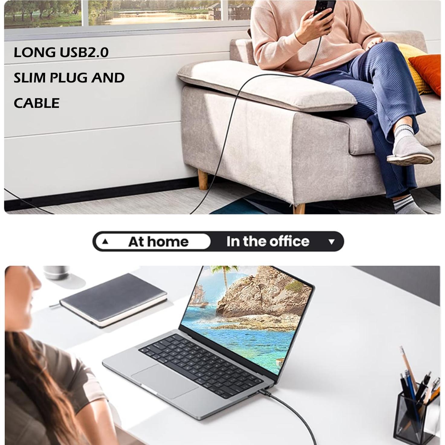 Cable USB C a USB A YOTETION 4.57m Slim USB 2.0 Transferencia 480Mbps