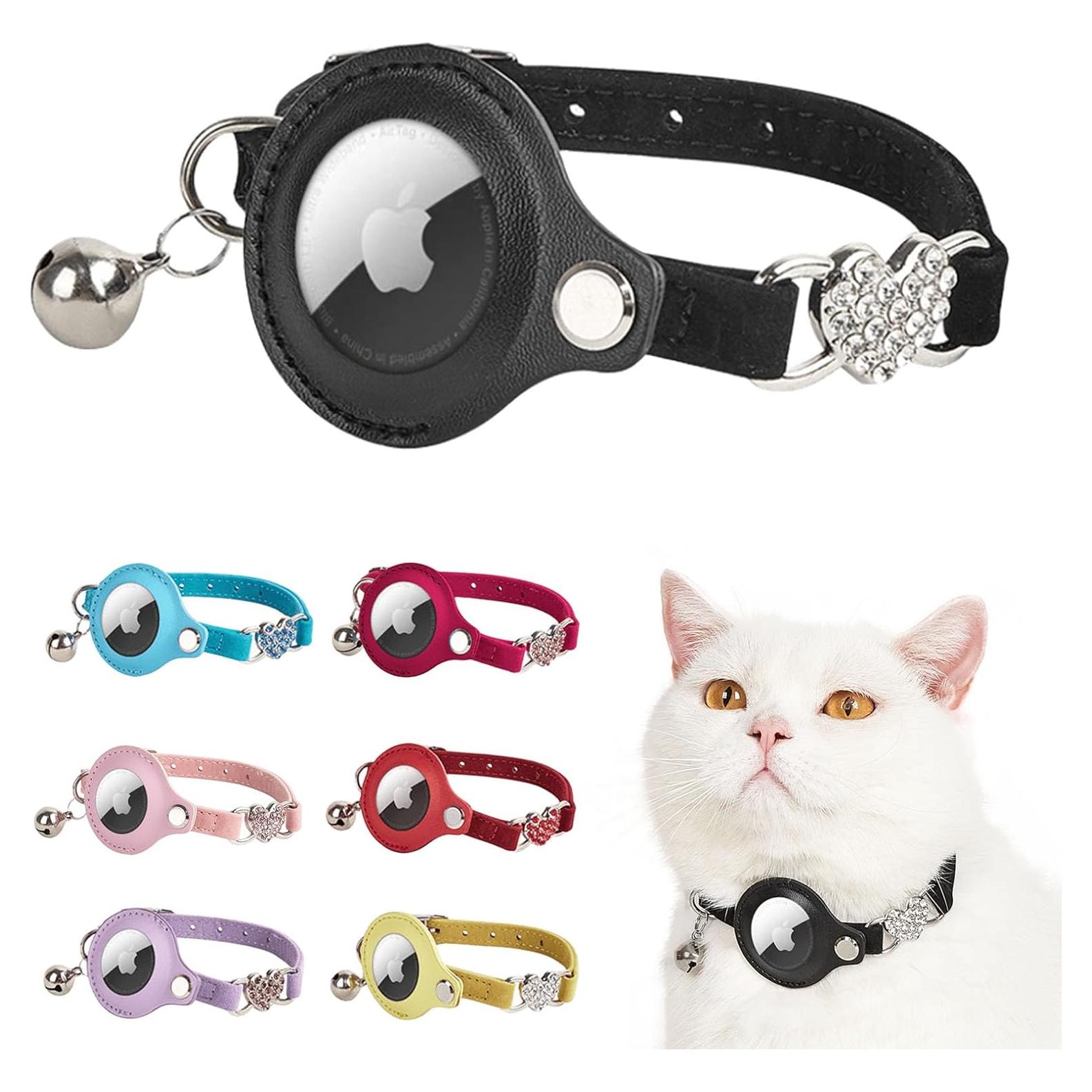 Collar GPS para Gato ANNUOZE con Air Tag - Cuero Negro 28-30 cm