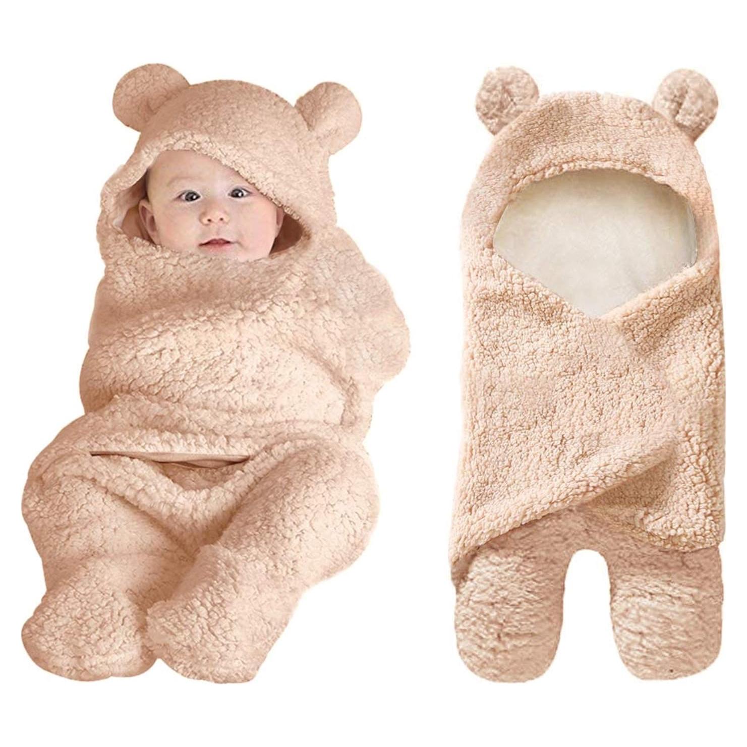 Manta Swaddle para Bebés XMWEALTHY con Capucha Oso Marrón