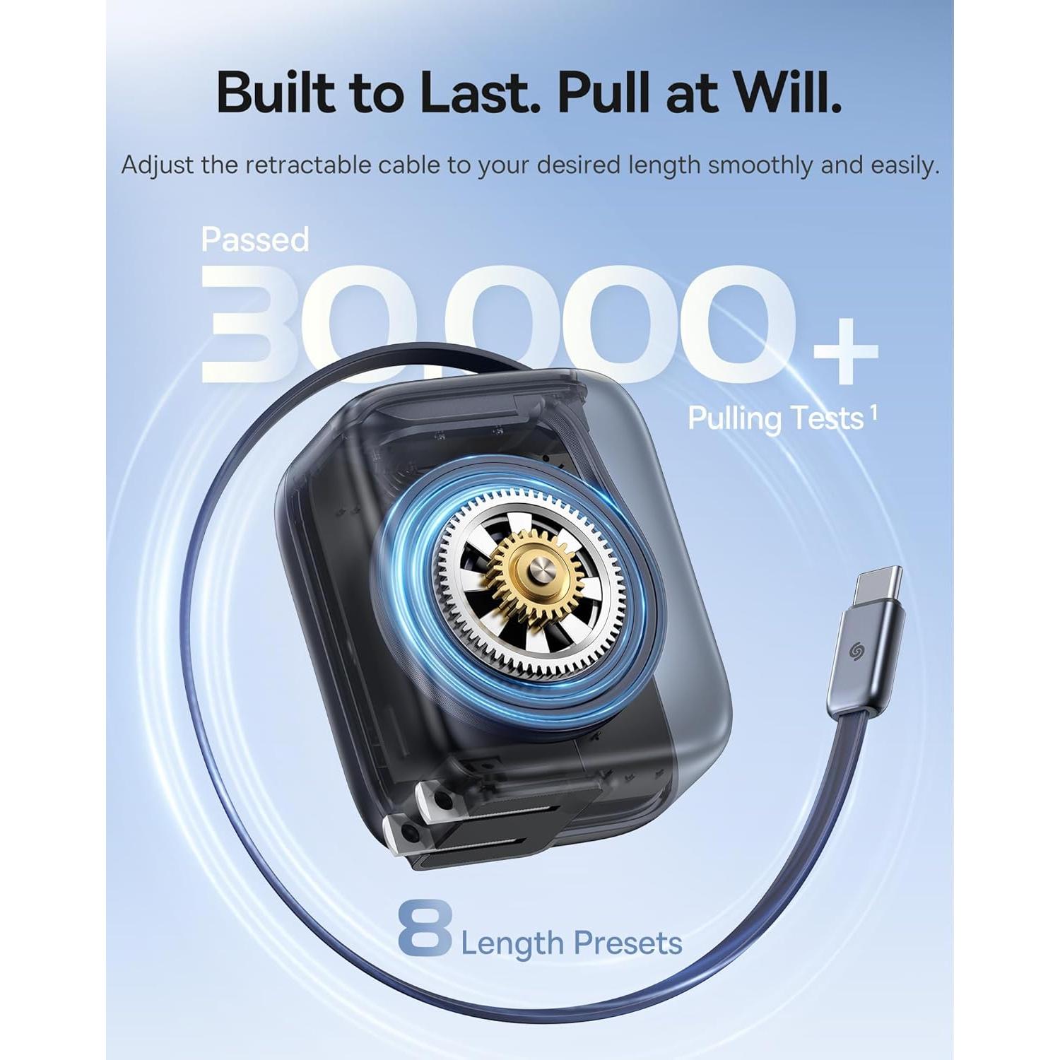 Cargador USB C Retráctil Baseus 45W Doble Puerto Plegable