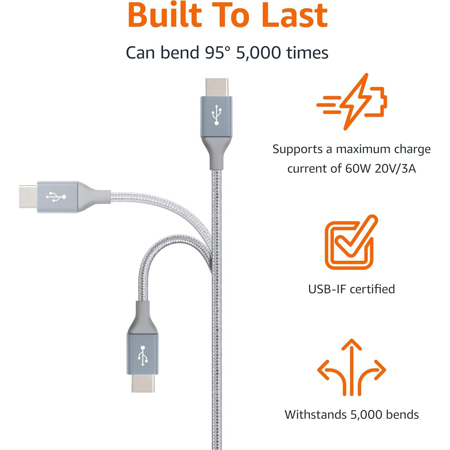 Cable de carga rápida USB-C 2.0 Amazon Basics 3.05m gris