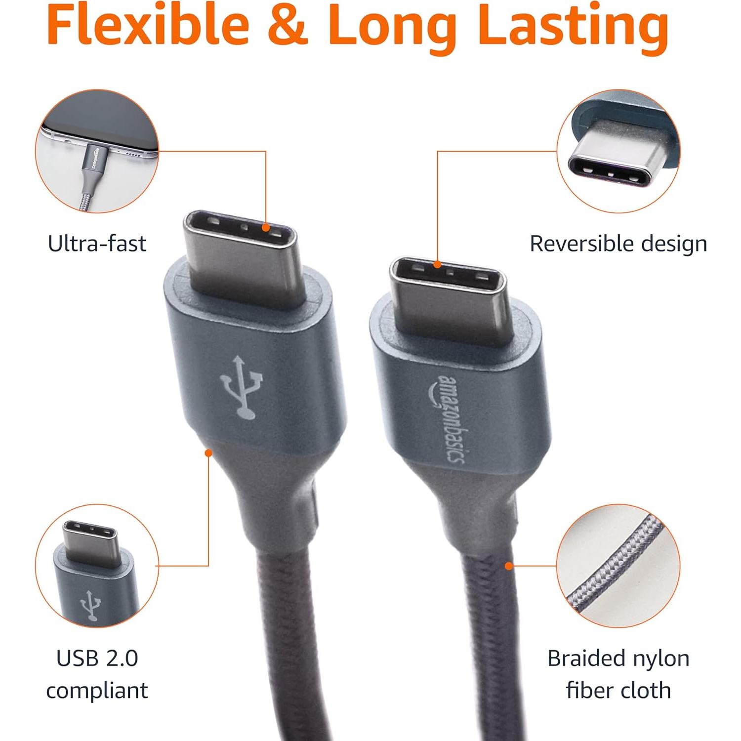 Cable de carga rápida USB-C 2.0 Amazon Basics 3.05m gris