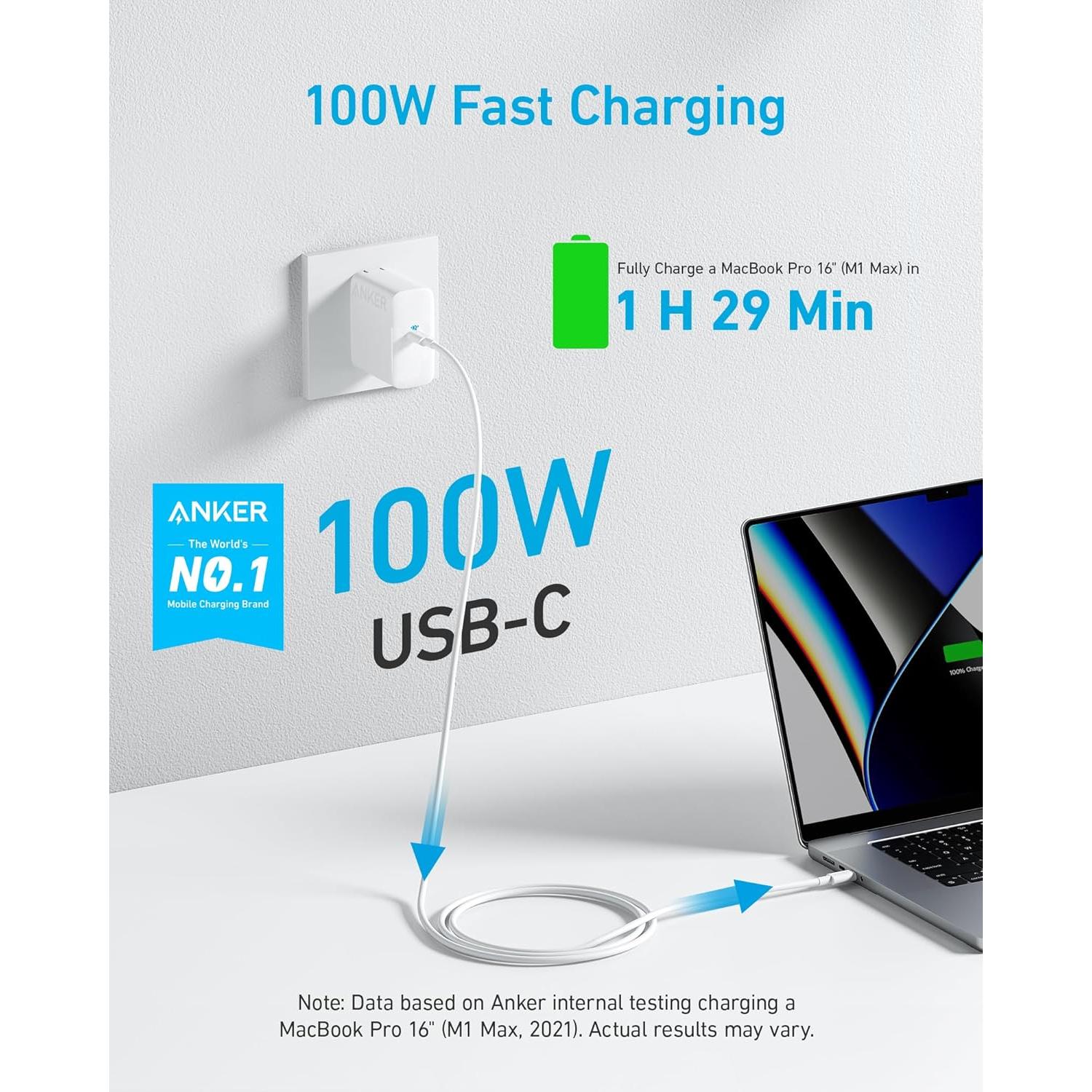 Cargador Anker 100W USB-C Plegable para MacBook y más