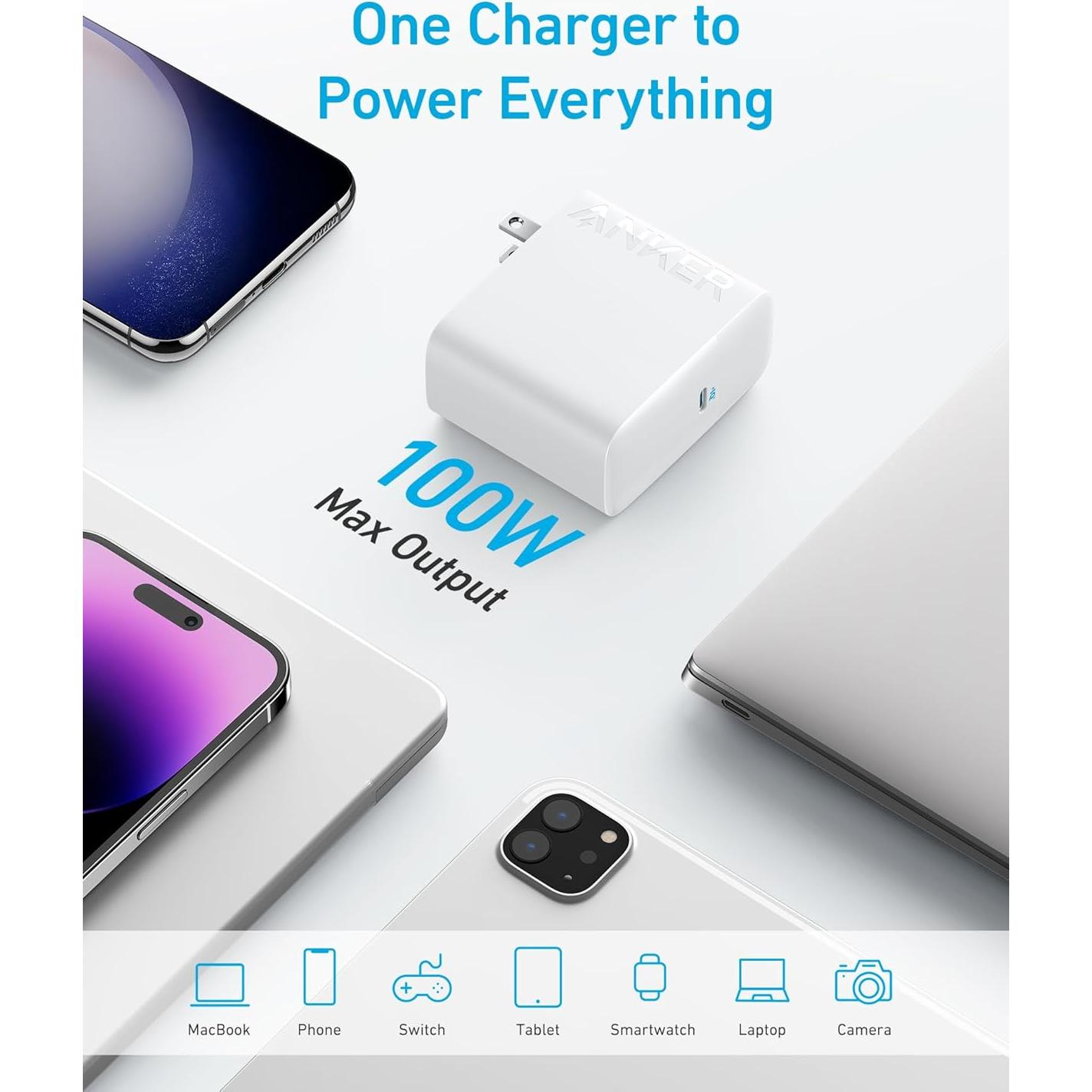 Cargador Anker 100W USB-C Plegable para MacBook y más