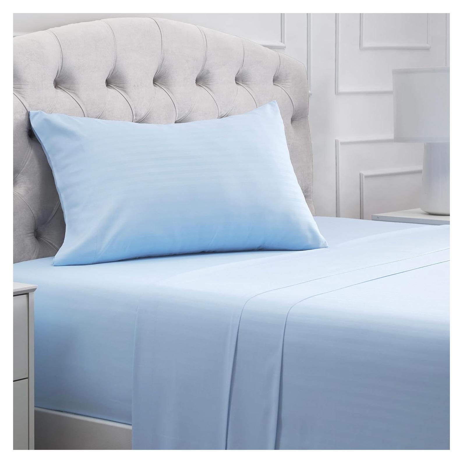 Mellanni Twin Sheets Set - 3 PC Iconic Collection Bedding - Hotel Luxury, Extra Soft, Cooling Bed Sheets - Wrinkle, Fade, Stain Resistant (Twin, Striped Light Blue)