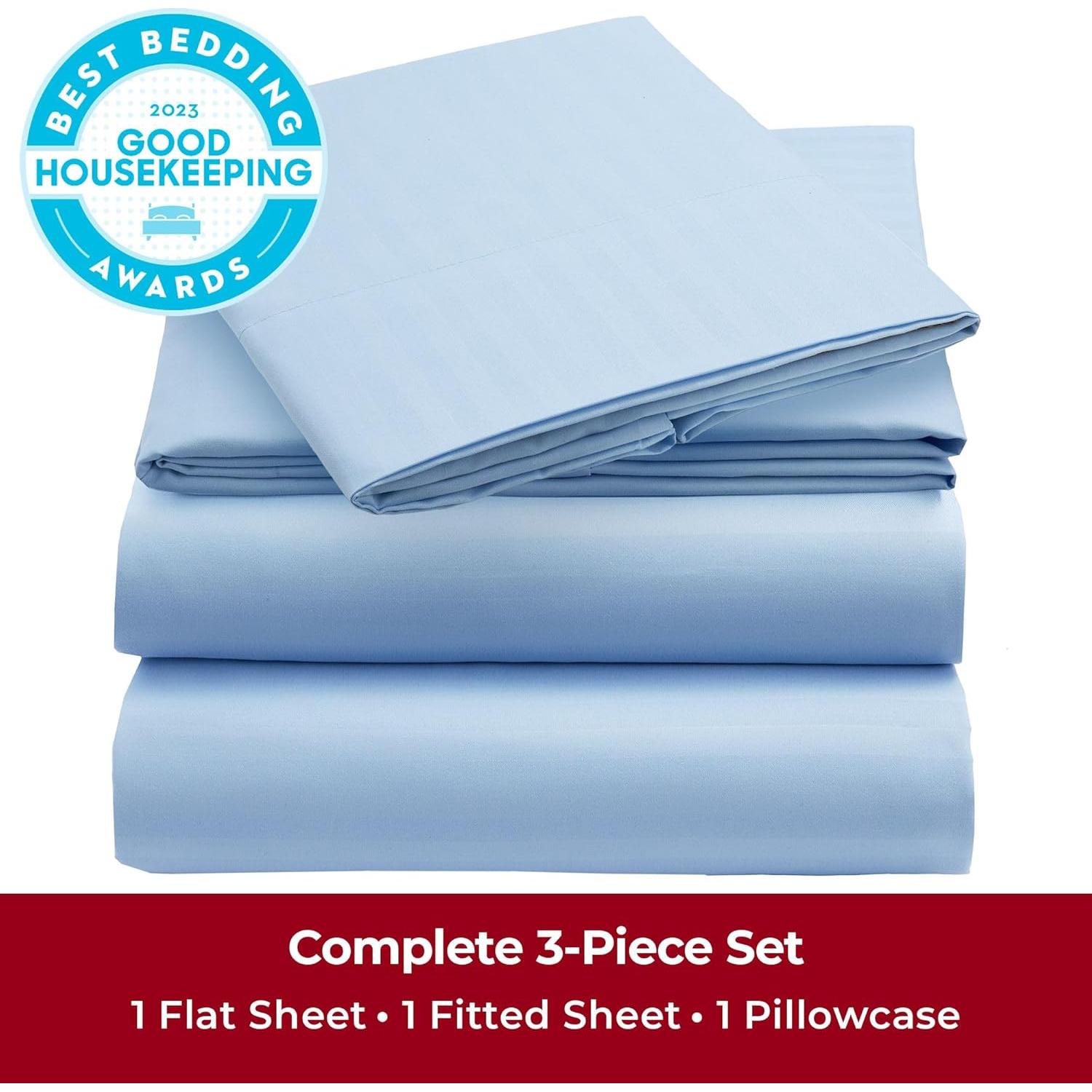 Mellanni Twin Sheets Set - 3 PC Iconic Collection Bedding - Hotel Luxury, Extra Soft, Cooling Bed Sheets - Wrinkle, Fade, Stain Resistant (Twin, Striped Light Blue)