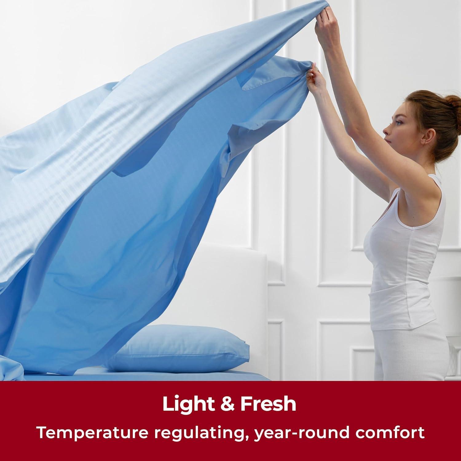 Mellanni Twin Sheets Set - 3 PC Iconic Collection Bedding - Hotel Luxury, Extra Soft, Cooling Bed Sheets - Wrinkle, Fade, Stain Resistant (Twin, Striped Light Blue)